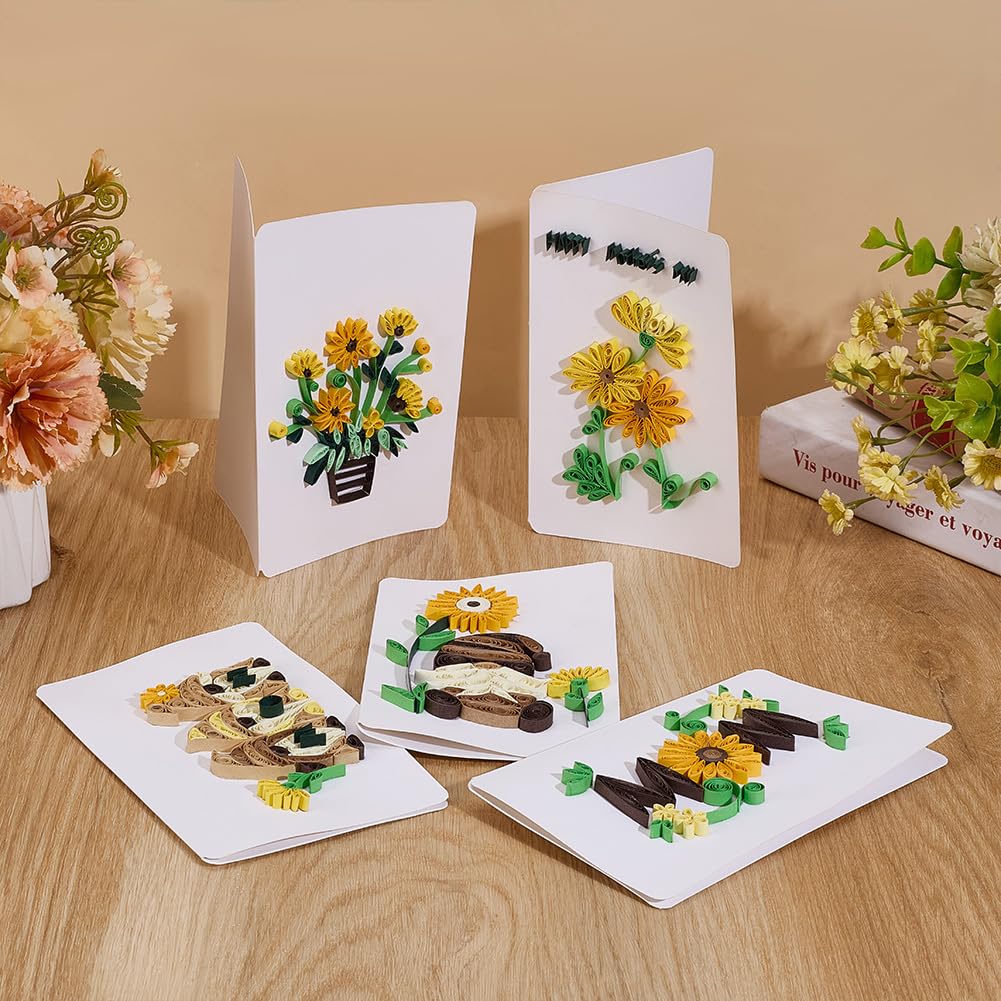 WEBEEDY 20 Kit di biglietti d'auguri, quilling, festa della mamma, kit di quilling in carta, per adulti principianti, 5 stili, mamma girasoli, gnomi, kit di creazione di carte quilling 3D con