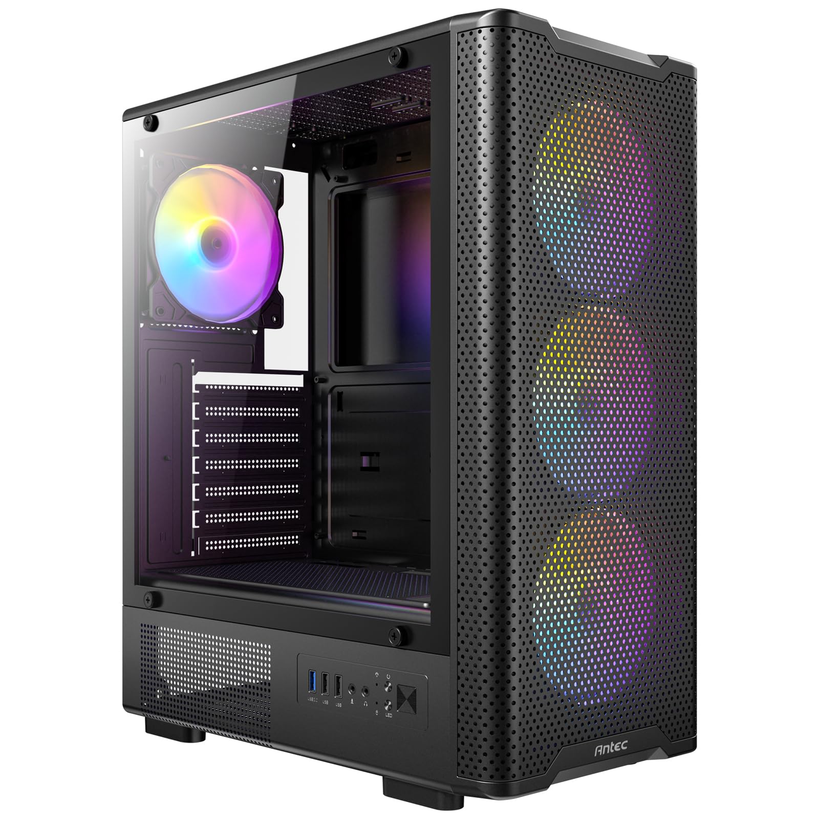 ANTEC VX-310 ARGB Gaming PC Gehäuse – ATX/Micro-ATX/ITX Mid Tower mit Tempered Glass und ARGB Lüftern, Schwarz
