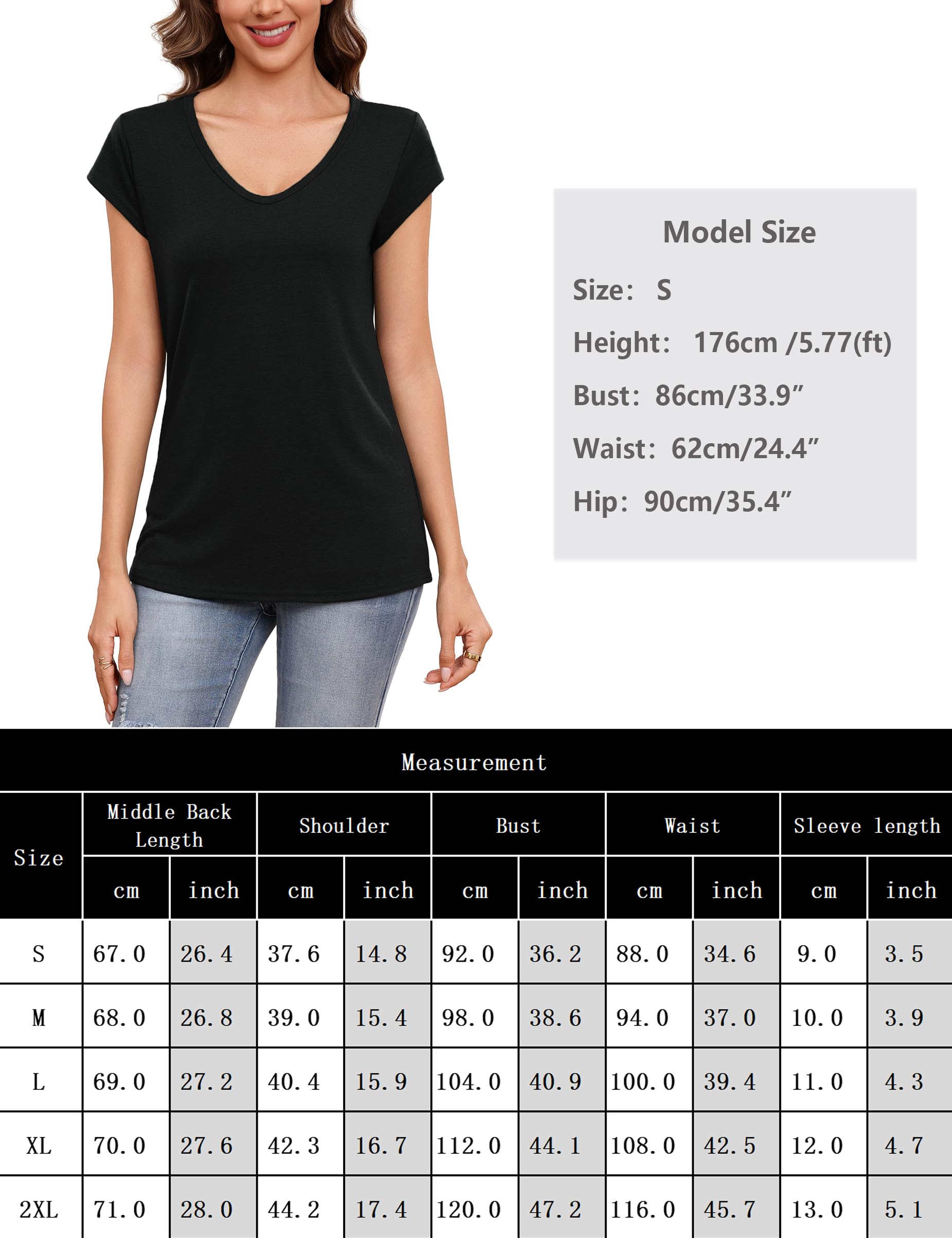 Camisetas Verano Mujer Básicas con Cuello en V Manga Corta Holgadas Ligeras de Color Liso S-XXL
