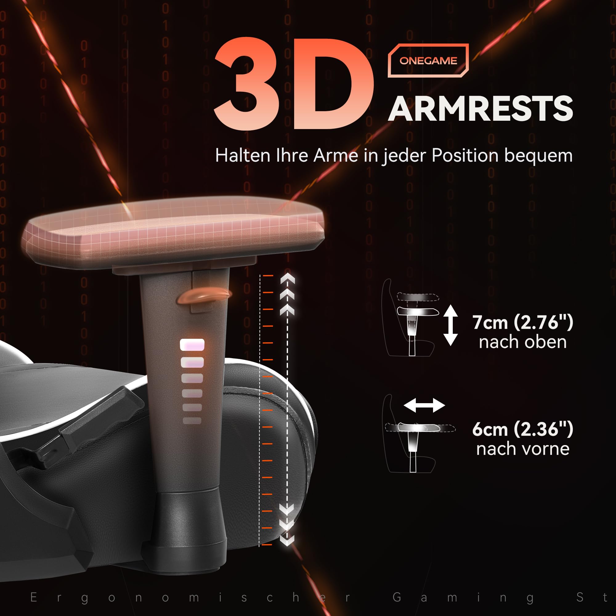 OneGame Sedia Gaming, 3D Braccioli Ergonomico Sedia da Gioco per Computer, Ufficio Regolabile in Altezza, Girevole con Cchienale Regolabile 155°, Nero