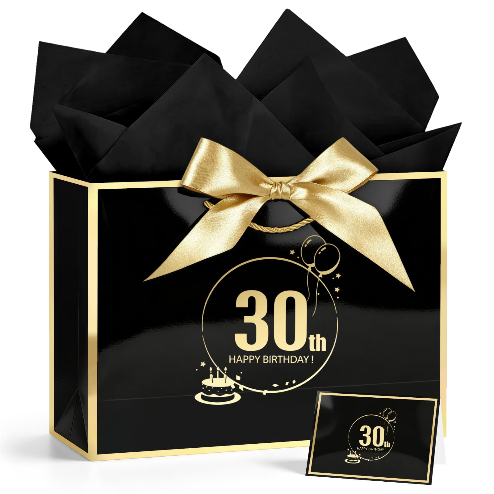 JMANNI 30th Birthday Gift Bag for Men, Small Black with Gold Frame