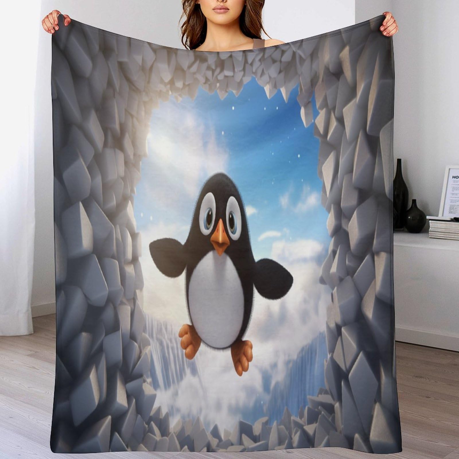 Couverture 3D manchot lavable en machine pour stopper le froid