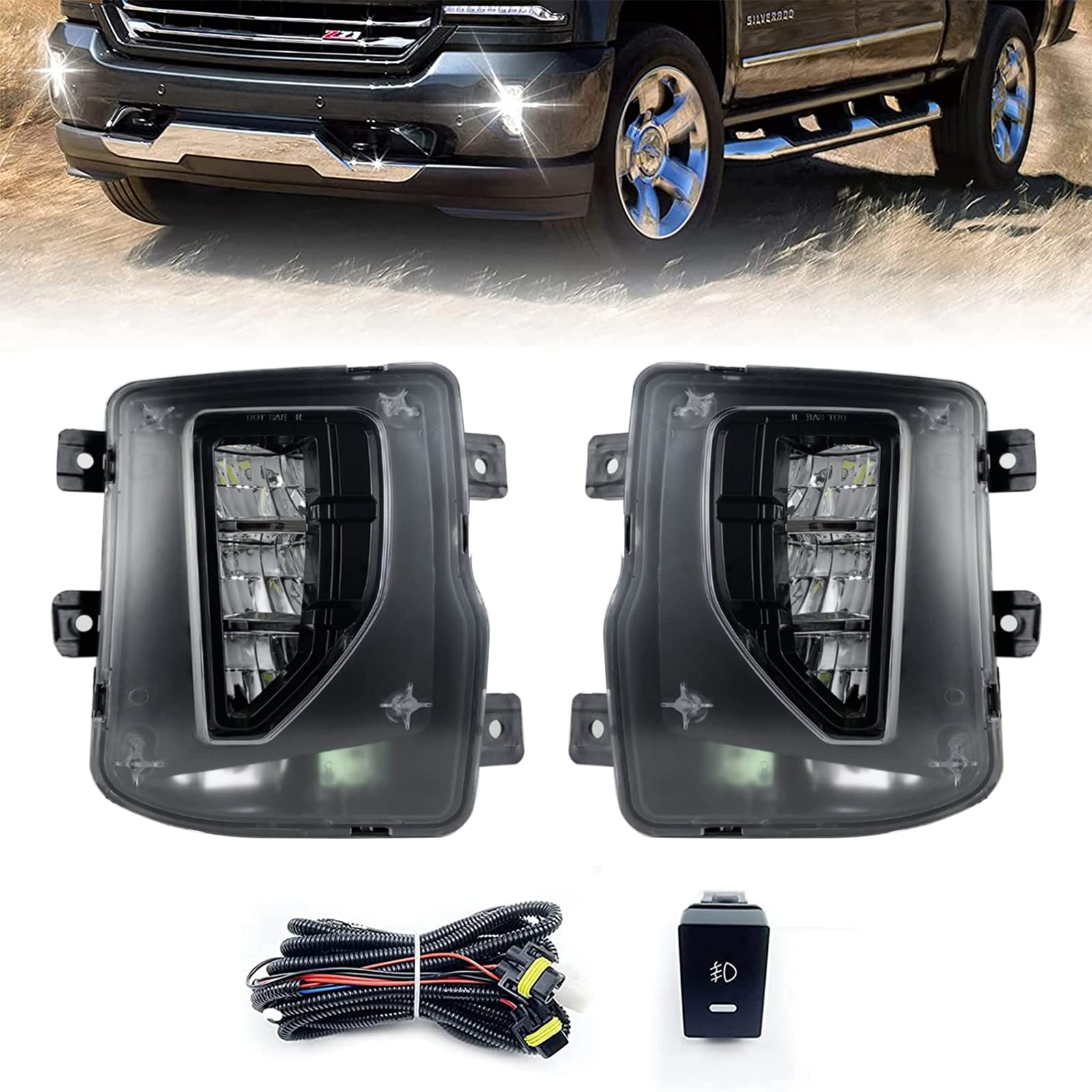 Fog Lights Compatible with 1999-2002 Chevy Silverado 1500 2500/2001 2002 Silverado 1500HD 2500HD 3500/2000-2006 Tahoe Suburban 1500 2500(Clear Lens) — view 47