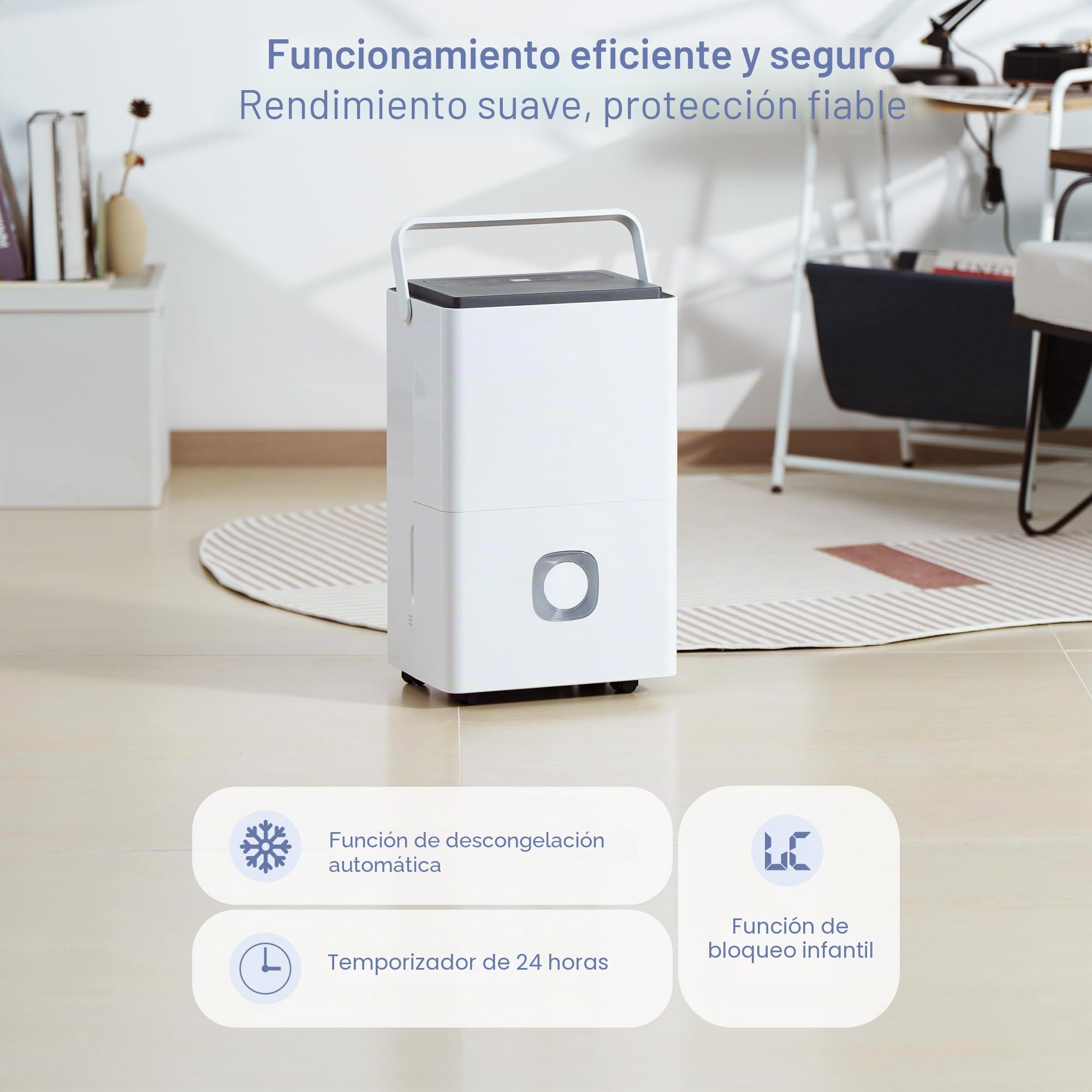 65L/Día 4.5L Po Deshumidificador Eléctrico de Gran Capacidad | Potente Compresor Bajo Consumo Drenaje Continuo Silencioso para Casa/Baño/Habitación/Oficina/Garaje/Trastero