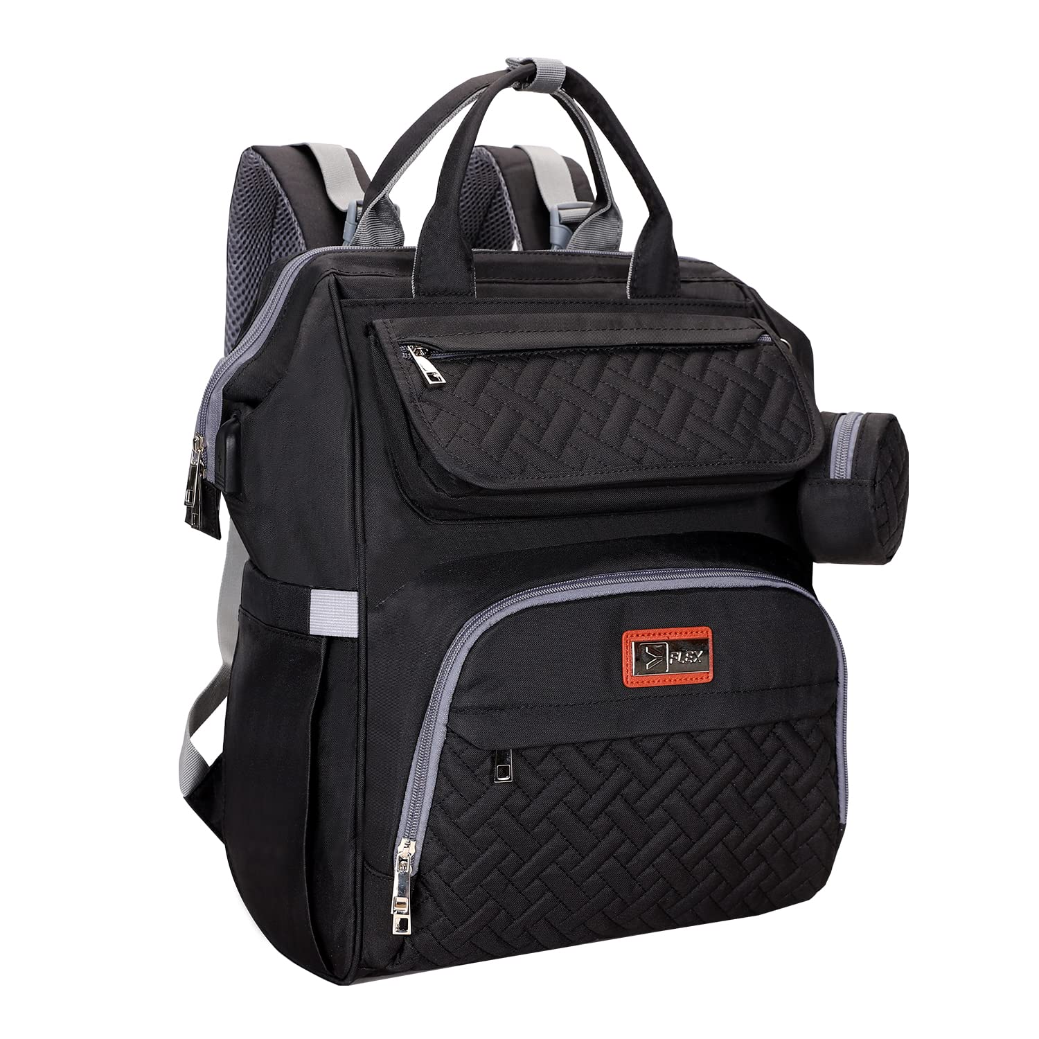 Flex Baby Diaper/Nappy Changing Backpack Bag | Baby Hospital Bag | Baby/Mummy Bag With Portable Changing Mat| Multifunction Baby Bag With Pacifier Bag & Hidden Pocket| USB Charging Interface