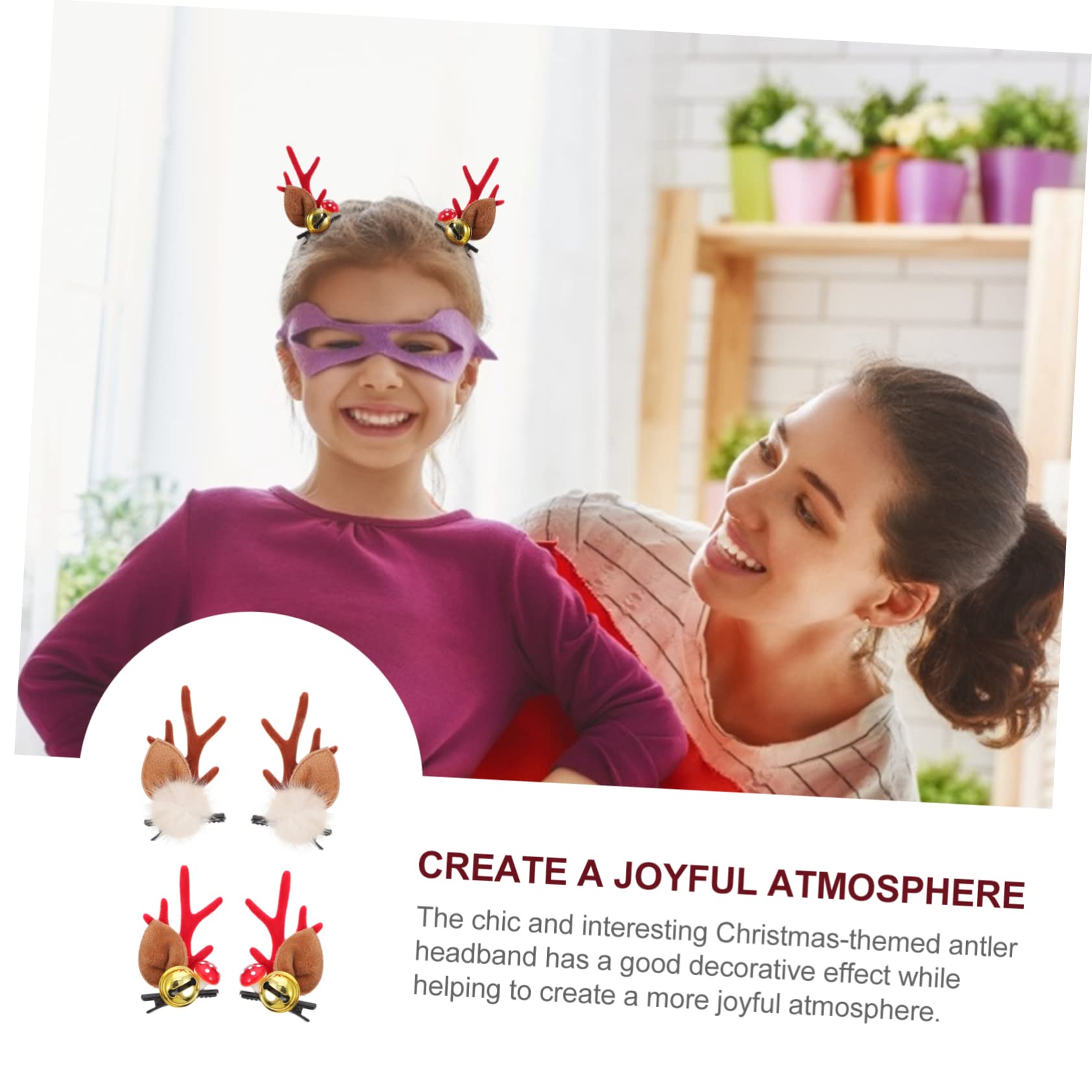FRCOLOR 2 works Reindeer Antlers Hair Clips Christmas Headband Deer Ears Hairpins Xmas Girls Cute Headpiece Hair Accessories for Girls Women - Image 4
