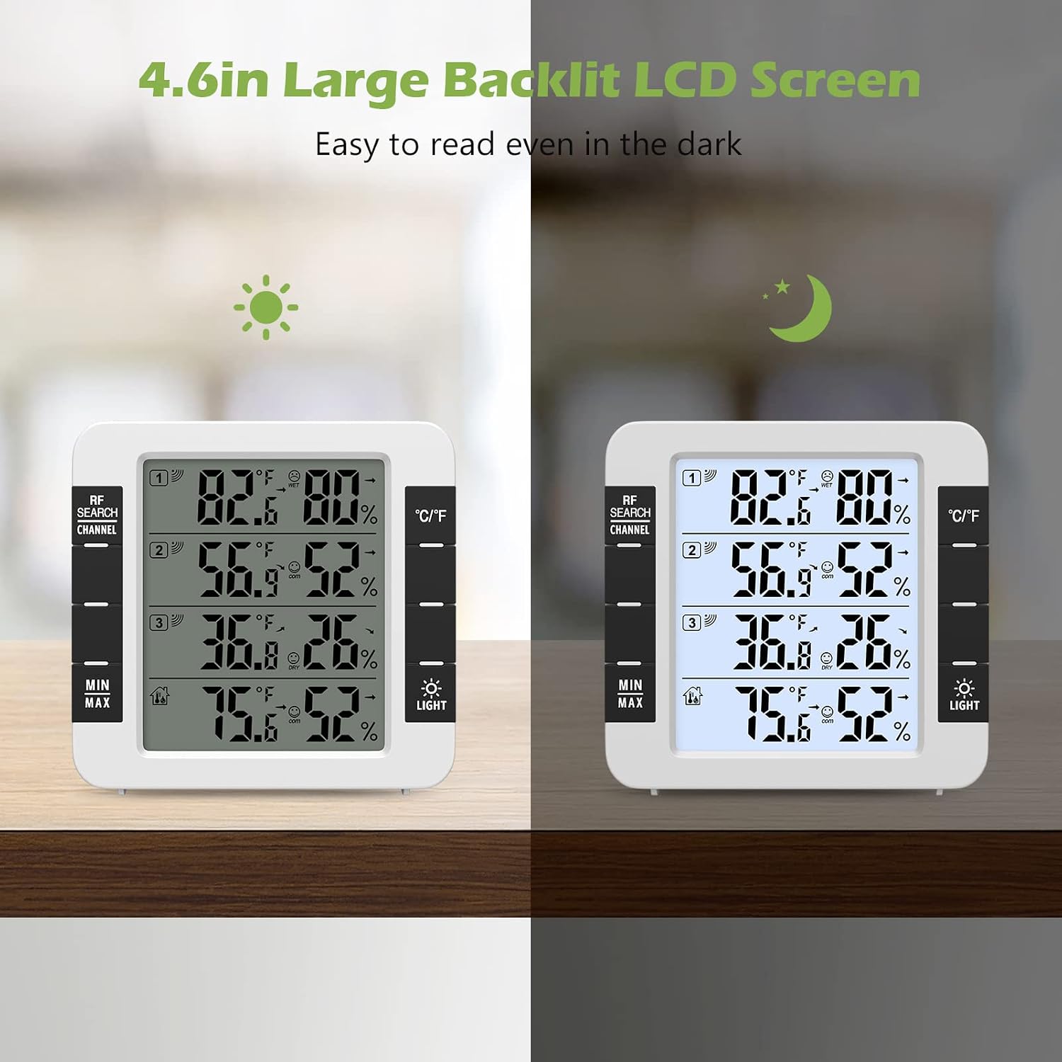 KeeKit Indoor Outdoor Thermometer, Digital Thermometer Hygrometer with 3 Wireless Sensors, Upgraded Temperature Humidity Monitor with LCD Backlight, Min/Max Record for Home & Office