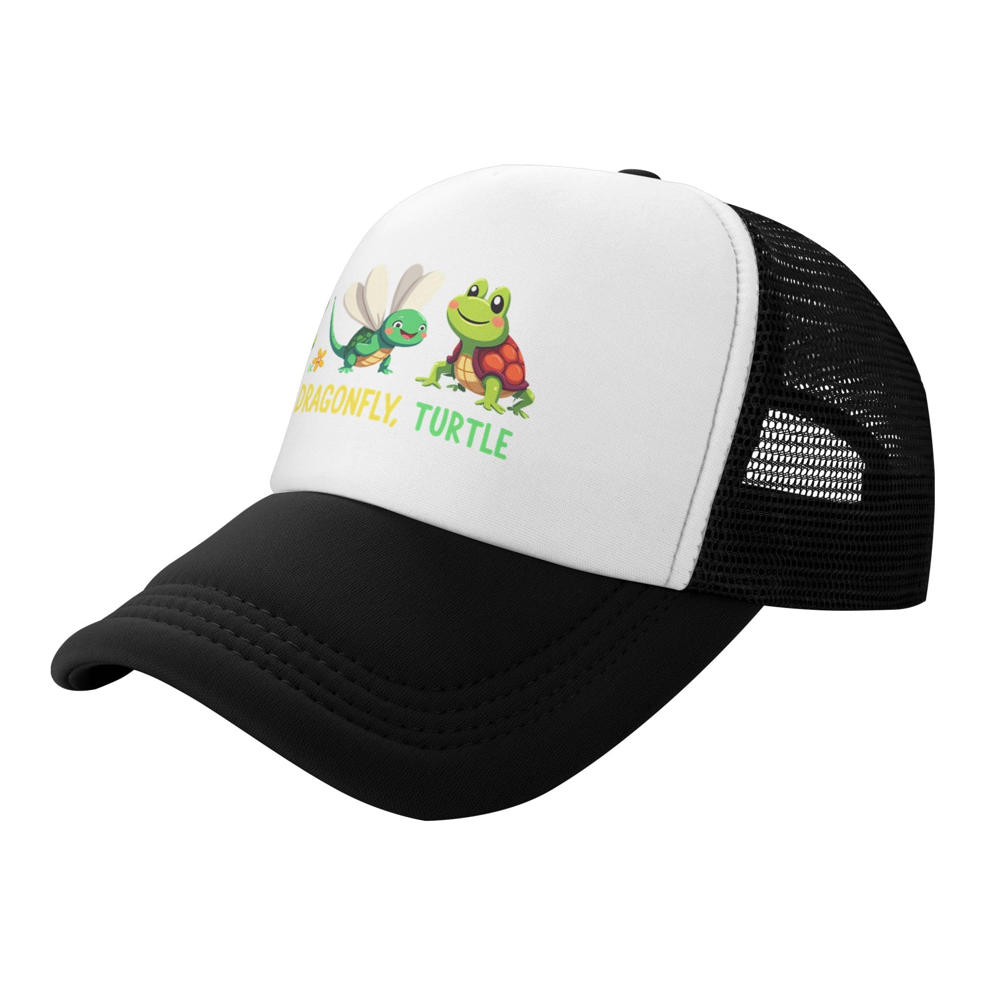 FDT Funny Frog Dragonfly Turtle Trucker Hat Anti Fascist Resist Fascism Baseball Cap Mesh Back Adjustable Hats for Kids - Black