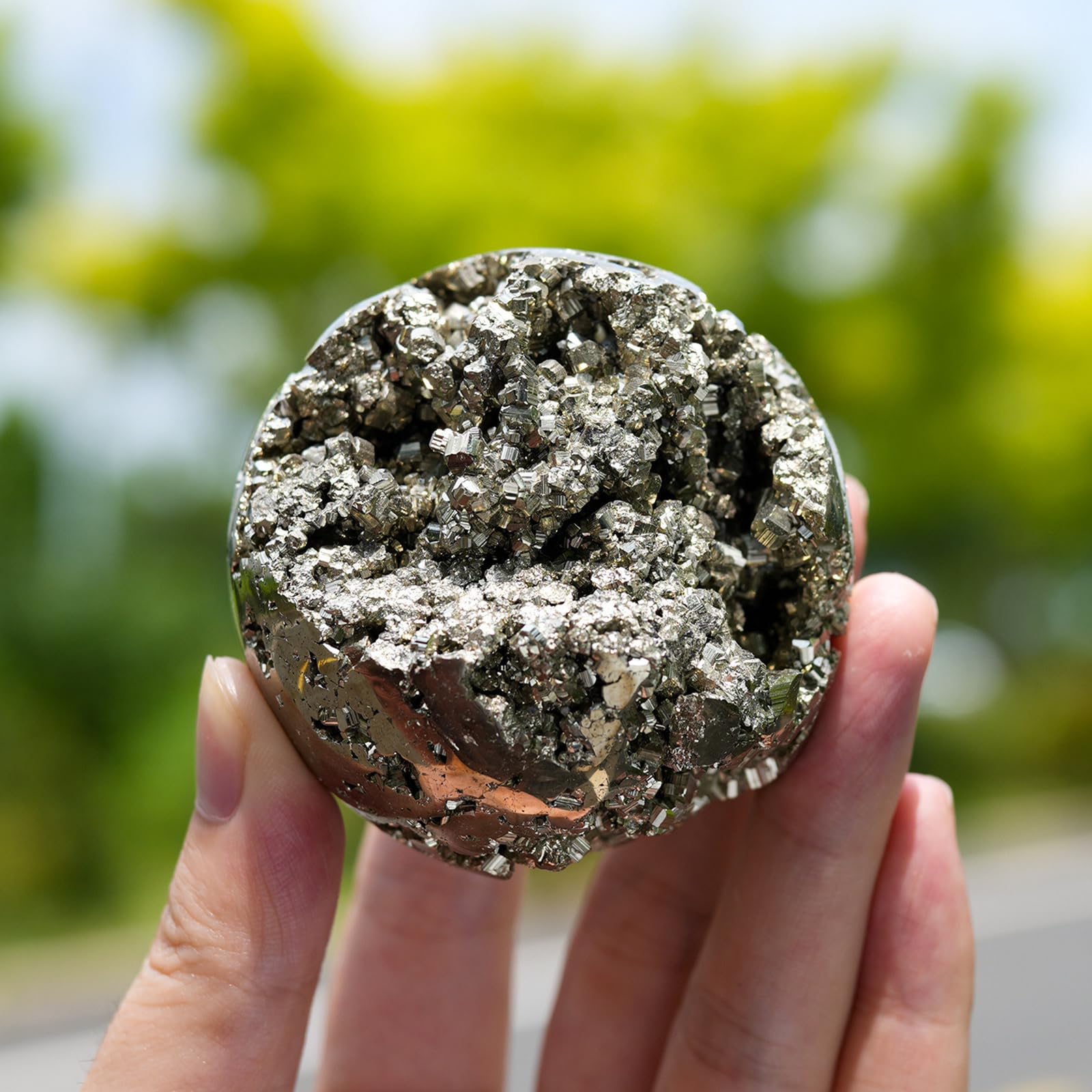 Sfera di pirite naturale, statuetta/scultura in cristallo per il Feng Shui | Sfera di quarzo, meditazione, Reiki, guarigione con cristalli, decorazione domestica
