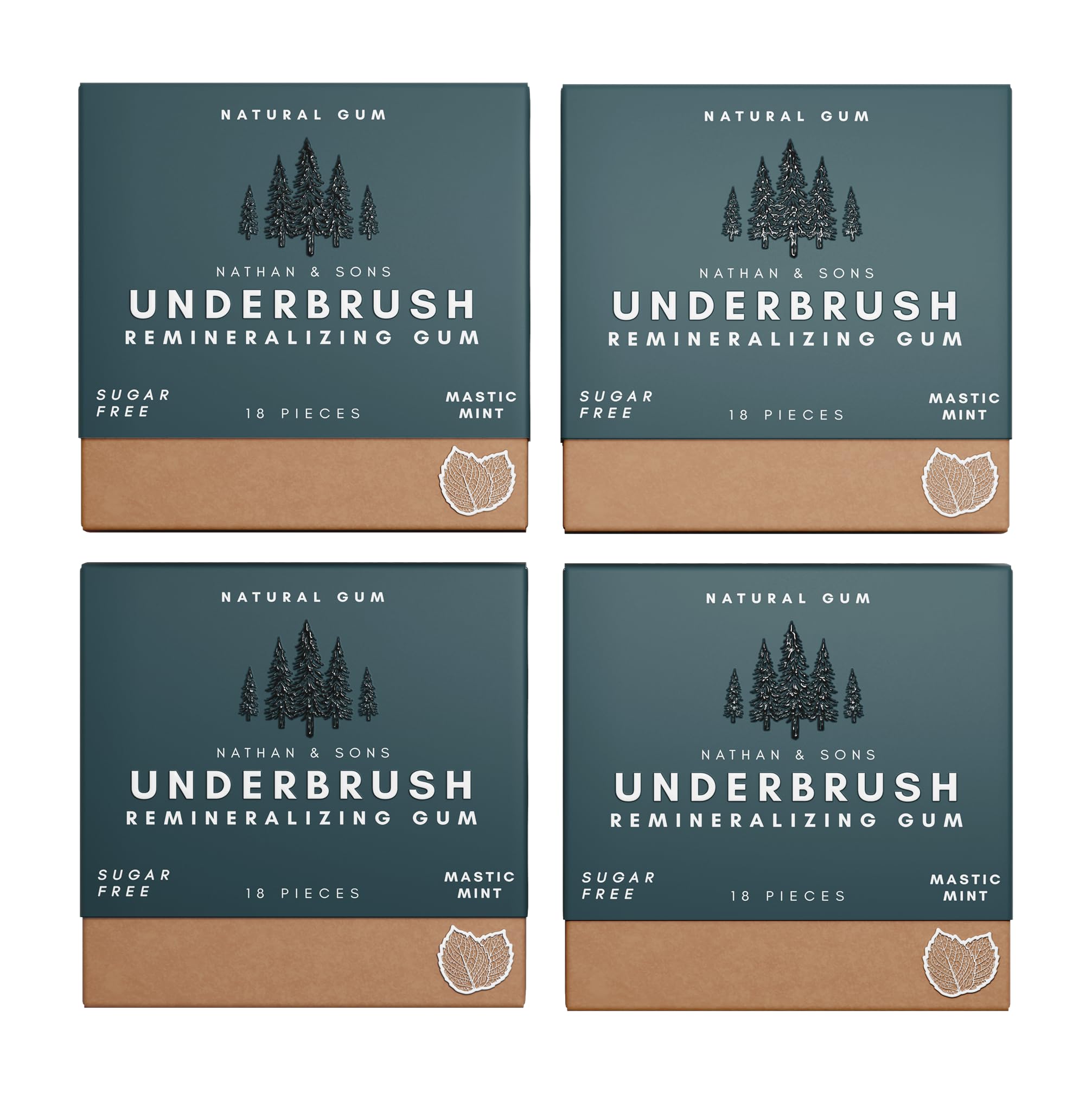 Nathan and Sons - Underbrush Gum - Zuckerfreier Kaugummi mit Nano-Hydroxylapatit für frischen Atem und Zahnschmelzpflege - 4 Stück