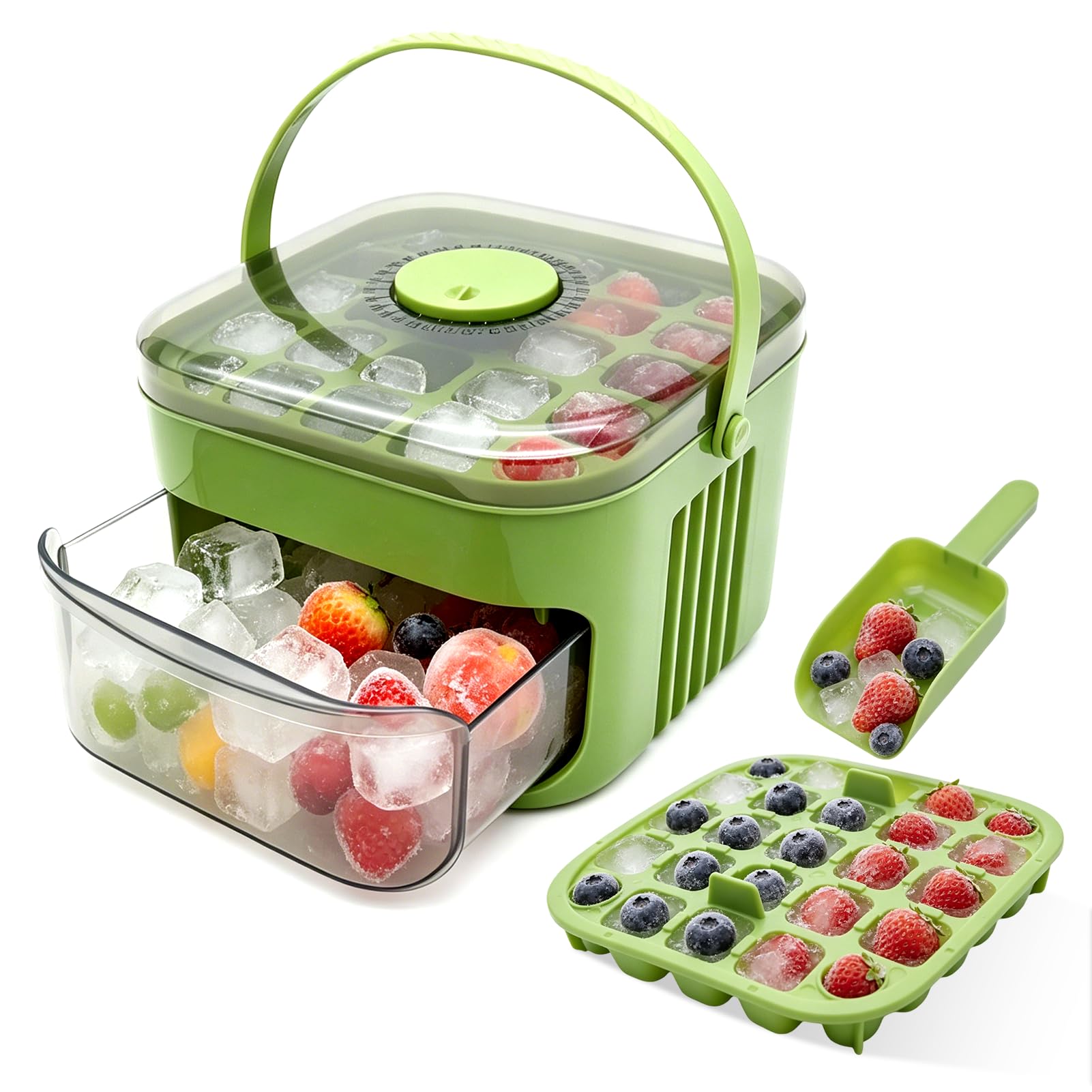 Easy Press Ice Maker, Ice Cube Maker, Ice Cube Tray mit Bin und Scoop, Eiswürfelmacher, Eiswürfelbereiter mit Deckel, Eisblock Form, Eisschalenform Haushaltseisbox, Sommer-Eisbereiter, Eiswürfelform Elektro-Großgeräte