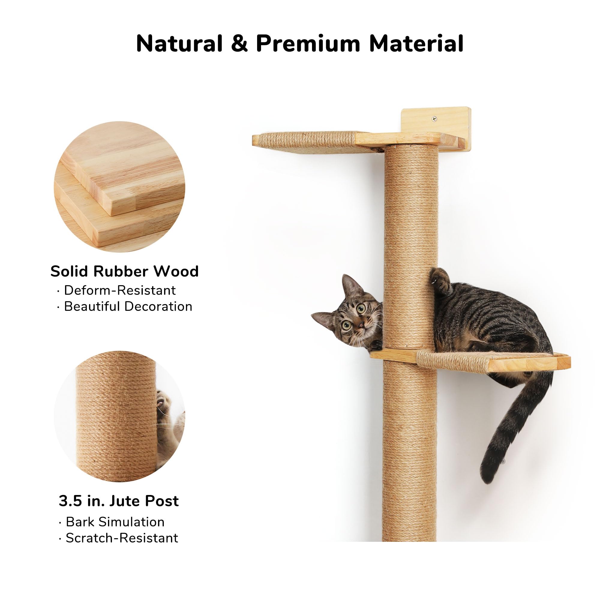 FUKUMARU Tall Cat Tree, 5 Tier Floor to Ceiling Cat Tower, Wall-Mounted Cat Scratching Post, Wild Simulation Cat Wall Shelves, Suitable for Cats Climb, Scratch, Lookout and Play