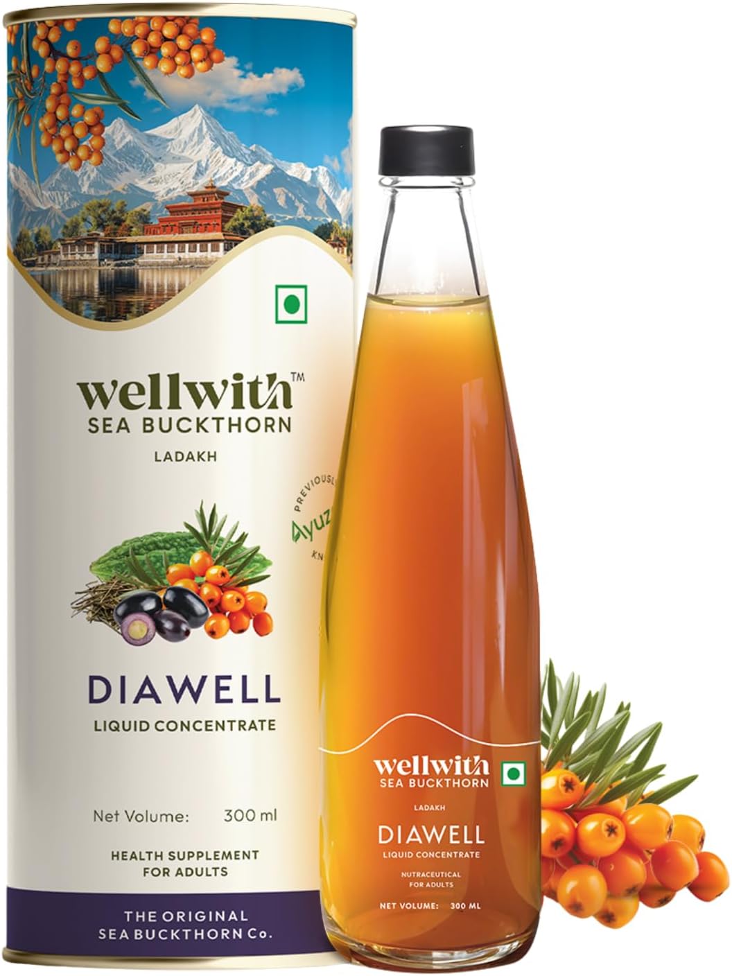 Ayuzera DiaboWin (Diawell) Karela & Jamun Diabetic Care Juice with Seabuckthorn 300ml | Chirata and Punarnava | Ayurvedic | Makes Upto 50 Glass Juice (300ml, Pack of 1)