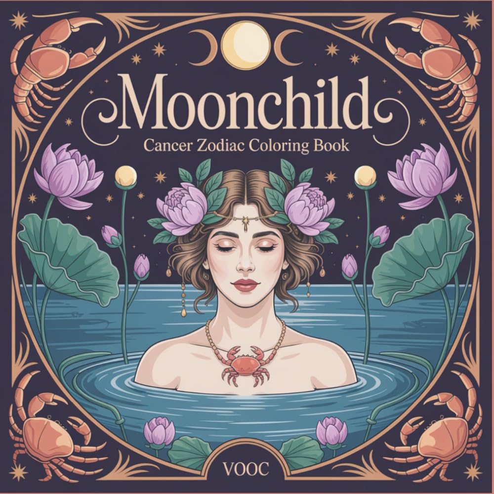 Moonchild : Cancer Zodiac Coloring Book for Adults Featuring Water Goddesses, Celestial Crabs, and Ocean Mysticism - Astrology Gift for Relaxation and Self-Discovery