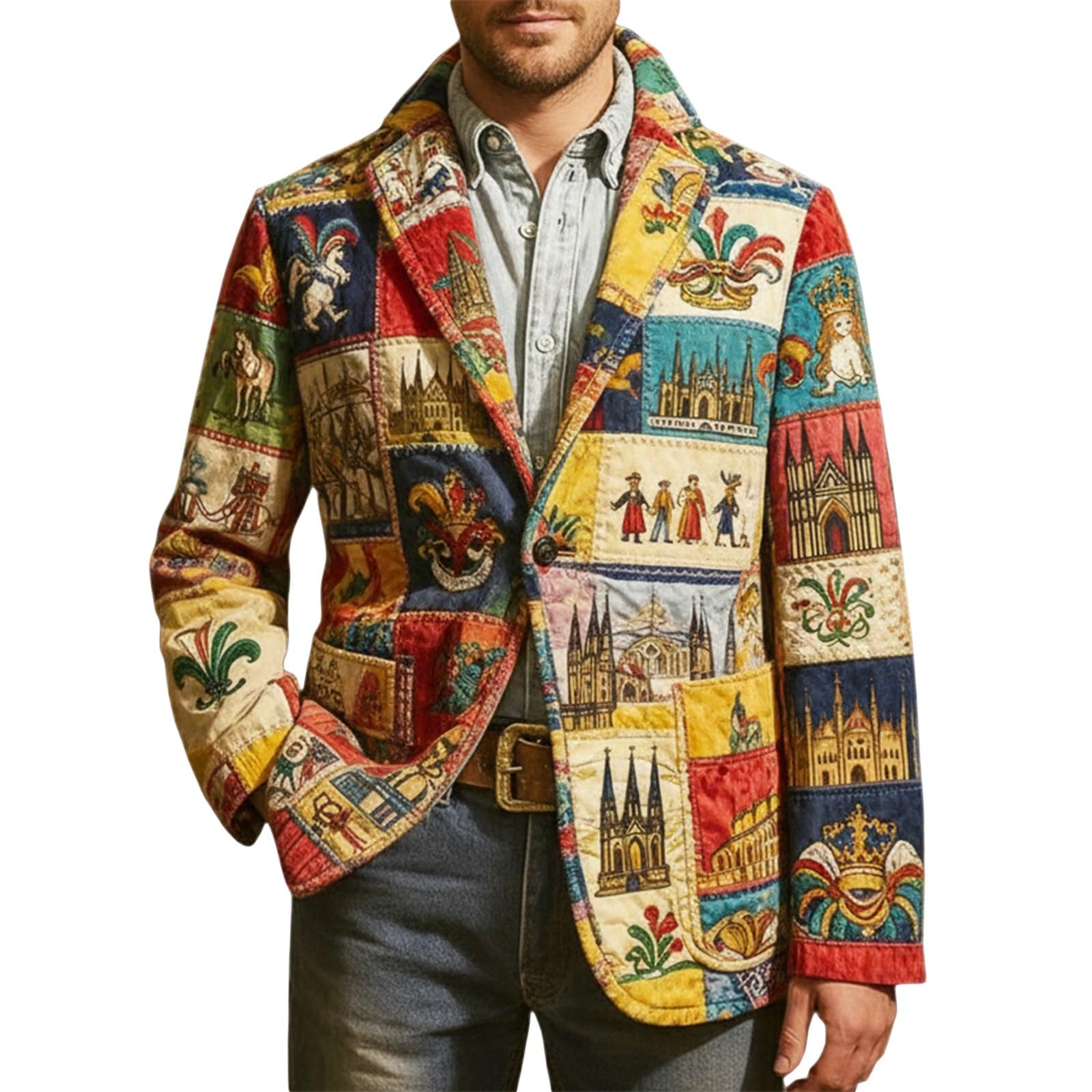 Mardi Gras Jacket Mens Holiday Blazer Outfits Plus Size Suit Sequin Top Accessories Costume Corduroy Cardigan Apparel, Z-24-Yellow, 4XL — image 1