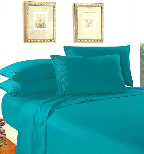 Vista 481 de Elegance Linen® - Juego de sábanas de 4 piezas, resistente a las arrugas, 1500 hilos, ultrasuaves, esquinas tipo bolsillos profundos de hasta 16