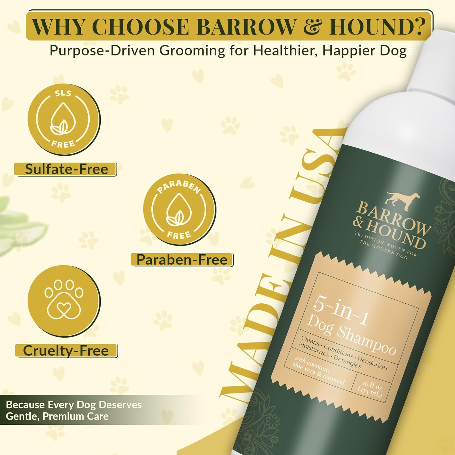 Barrow & Hound 5-in-1 Dog Shampoo & Conditioner – Natural, Tear-Free, Hypoallergenic Formula for Itchy & Smelly Dogs | Oatmeal, Aloe & Coconut | Safe for Puppies & All Breeds | Made in USA image 2 of 9 B0FDH5215Y