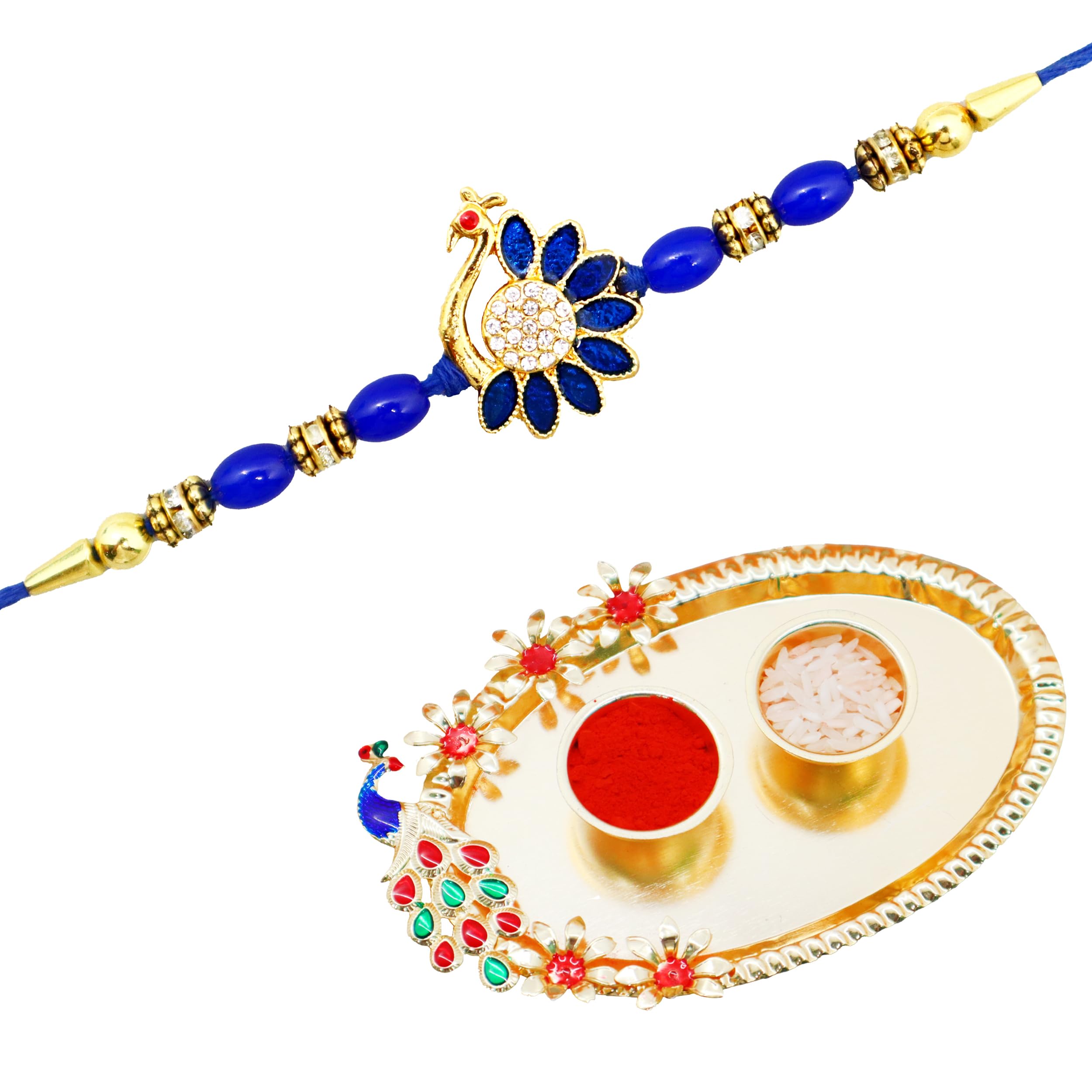 JAIPUR ACE Rakhi Combo Set of Premium Peacock Elegant Beads Rakhi with Golden Pooja thali and Roli for Bro/Brother/Bhaiya Bhabhi/Bhai/Rakshabandhan (B0B3DPRKLX) Amazon Price History, Amazon Price Tracker