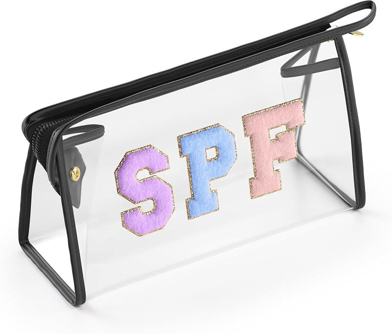 Necessaire transparente Embla com zíper, material vinílico, cor SPF-Black, 20,07 x 7,87 x 12,95 cm, 1 unidade