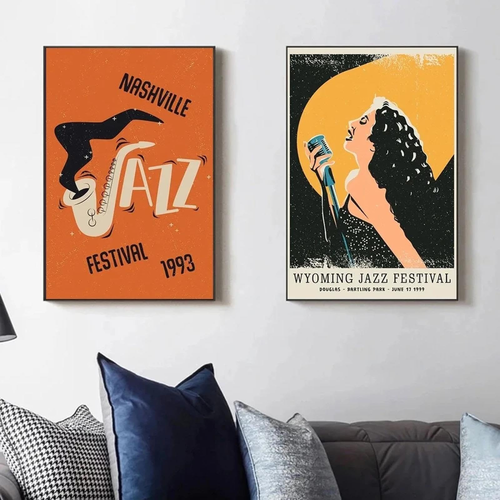 lianyibo Stampe di festival di musica jazz astratta moderna, poster di sassofono, pianoforte e tromba, pittura murale adatta per la decorazione della casa 60x80cmx2 senza cornice