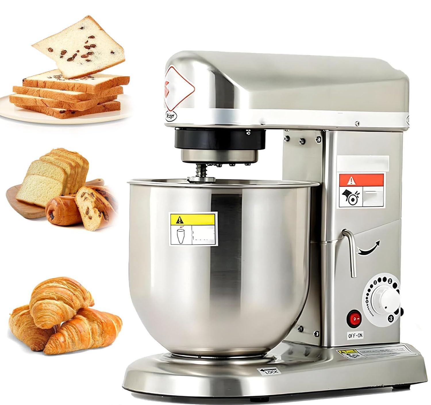 Multifunction Blender,Commercial Food Mixer,Electric Stand Mixer,3 Speeds Adjustable,With Egg Beater,Beater and Dough Hook,Commercial Kitchen Cake Mixer,For Cookie,Cake,Bread Baking StainlessSteel-7L