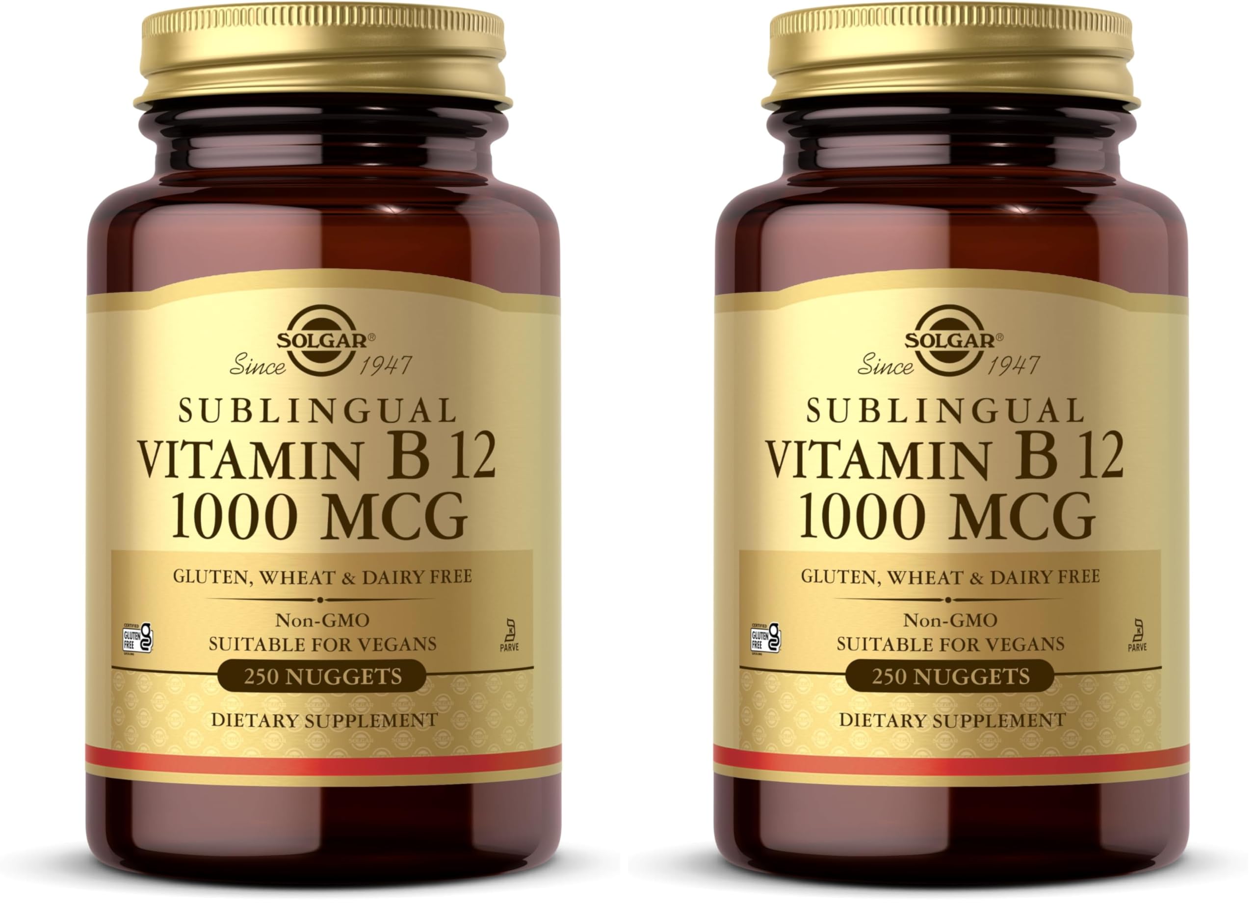 Solgar Vitamin B12 1000 mcg,250 Nuggets-Supports Production of Energy,Red Blood Cells-Healthy Nervous System-Promotes Cardiovascular Health-Vitamin B-Non-GMO,Gluten Free-250 Servings,(Pack of 2) 250 Count (Pack of 2)