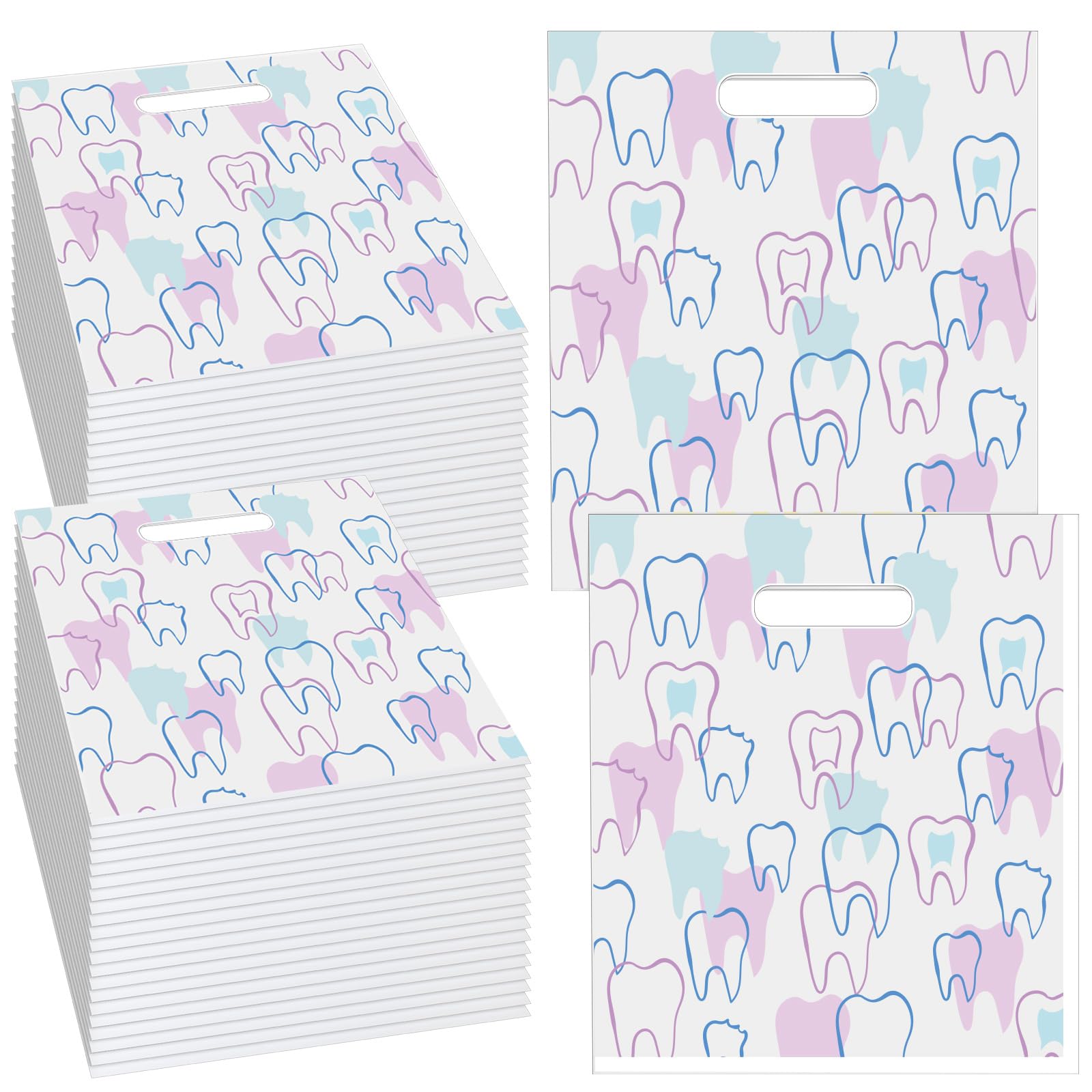 Aliceset 300 Pcs Tooth Merchandise Bags with Handles Plastic Dental Bags for Patients Dental Gifts Bulk for Dentist