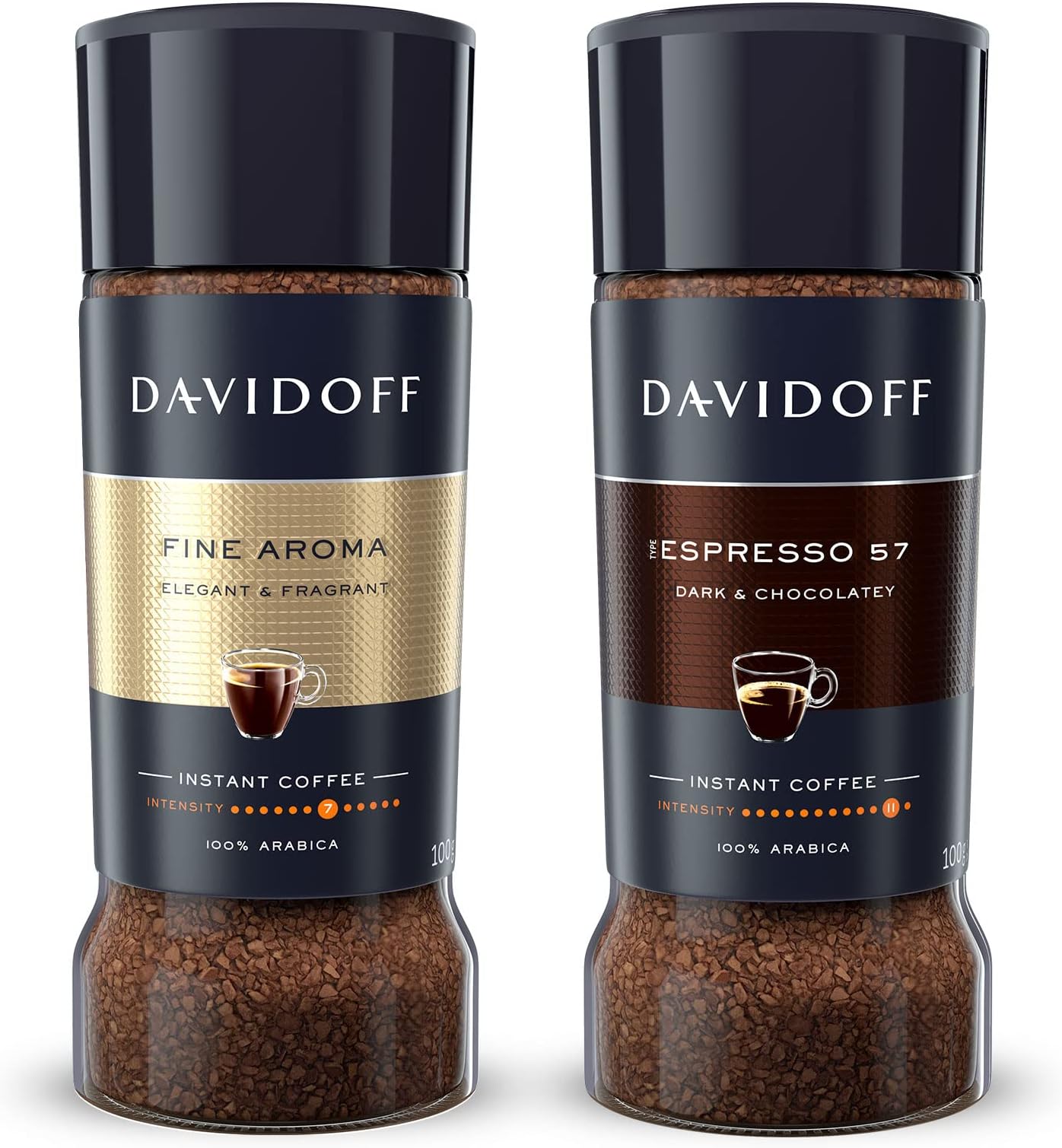 DavidoffInstant Coffee Duo - Fine Aroma and Espresso 57 Bundle - 100% Arabica Beans - Medium & Dark Roast Combo, Luxurious Taste and Aroma, 2 x 3.52 oz