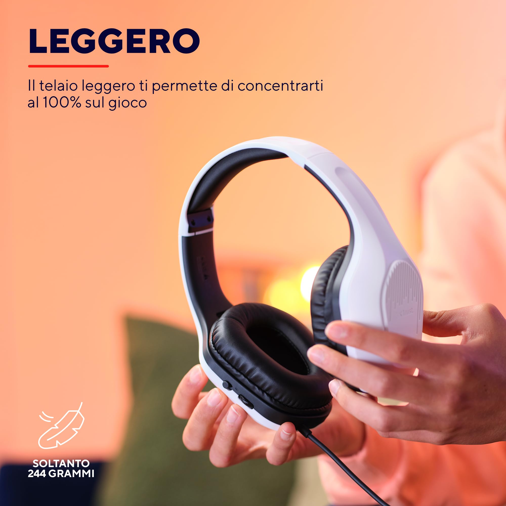 Trust Gaming GXT 415PS Zirox Cuffie Gaming Leggere per PlayStation 5 con Driver da 50 mm, Jack Audio 3.5 mm, Cavo 1,2 m, Archetto Regolabile, Cuffie PS5 con Microfono Over-Ear - Bianco