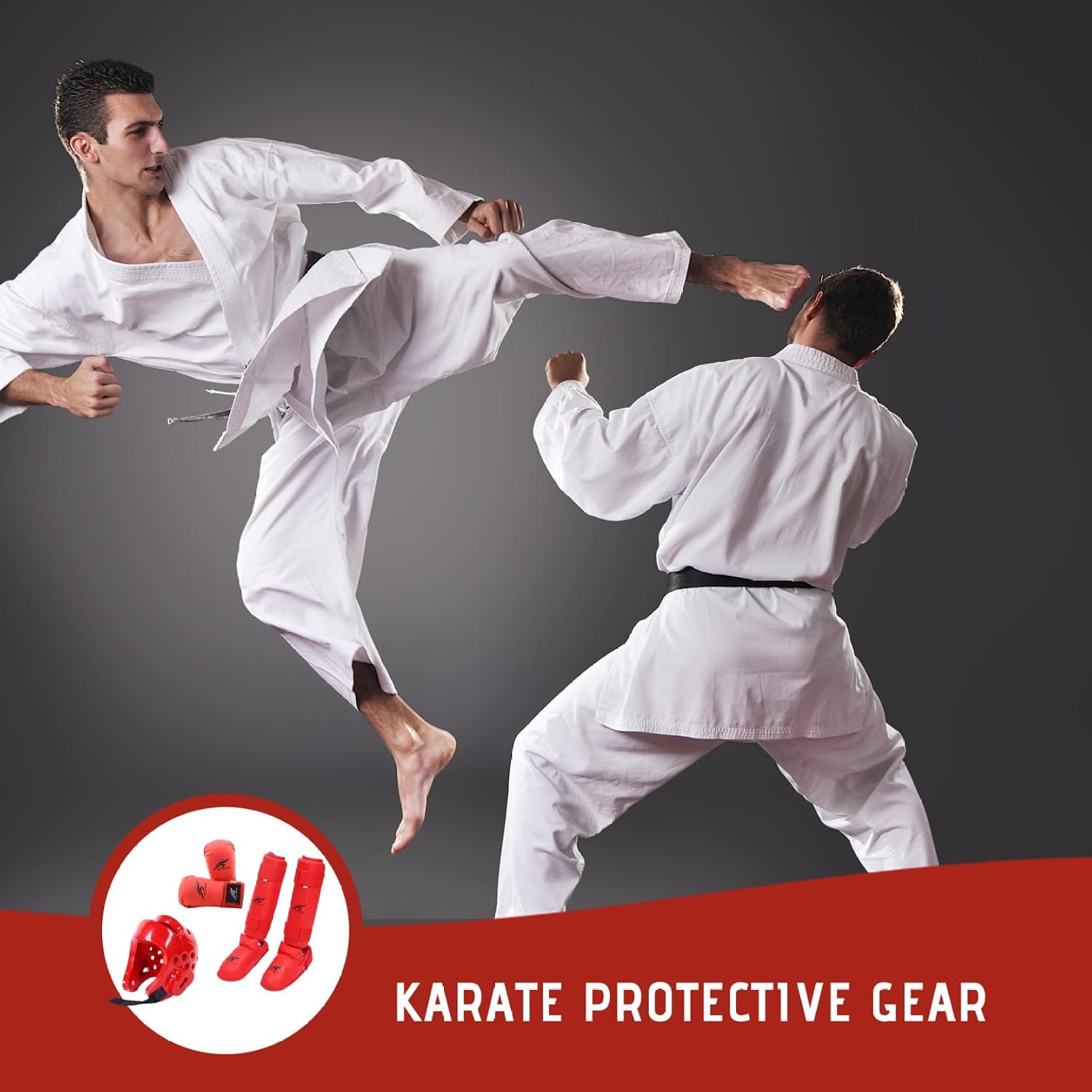 Red Polyester Taekwondo Karate Sparring Gear Set (Size S), Includes Helmet Gloves & Leg Guard for Biking