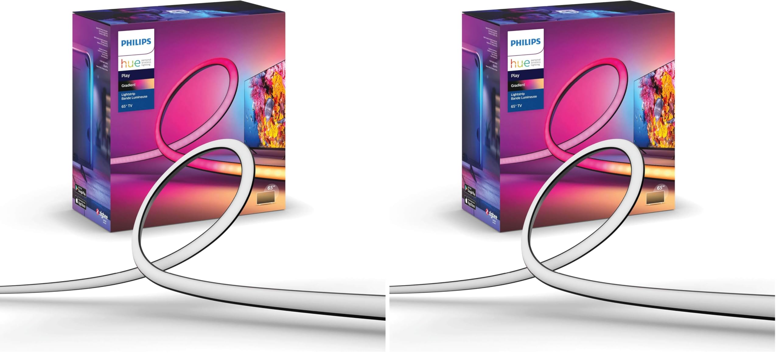 Philips Hue Play Gradient 65" Smart TV Light Strip,Flowing Color-Changing LED Strip Lights,Multicolor TV Backlight Sync with Music&amp;Gaming,Requires Bridge&amp;Sync Box,Control with App&amp;Voice,(Pack of 2)