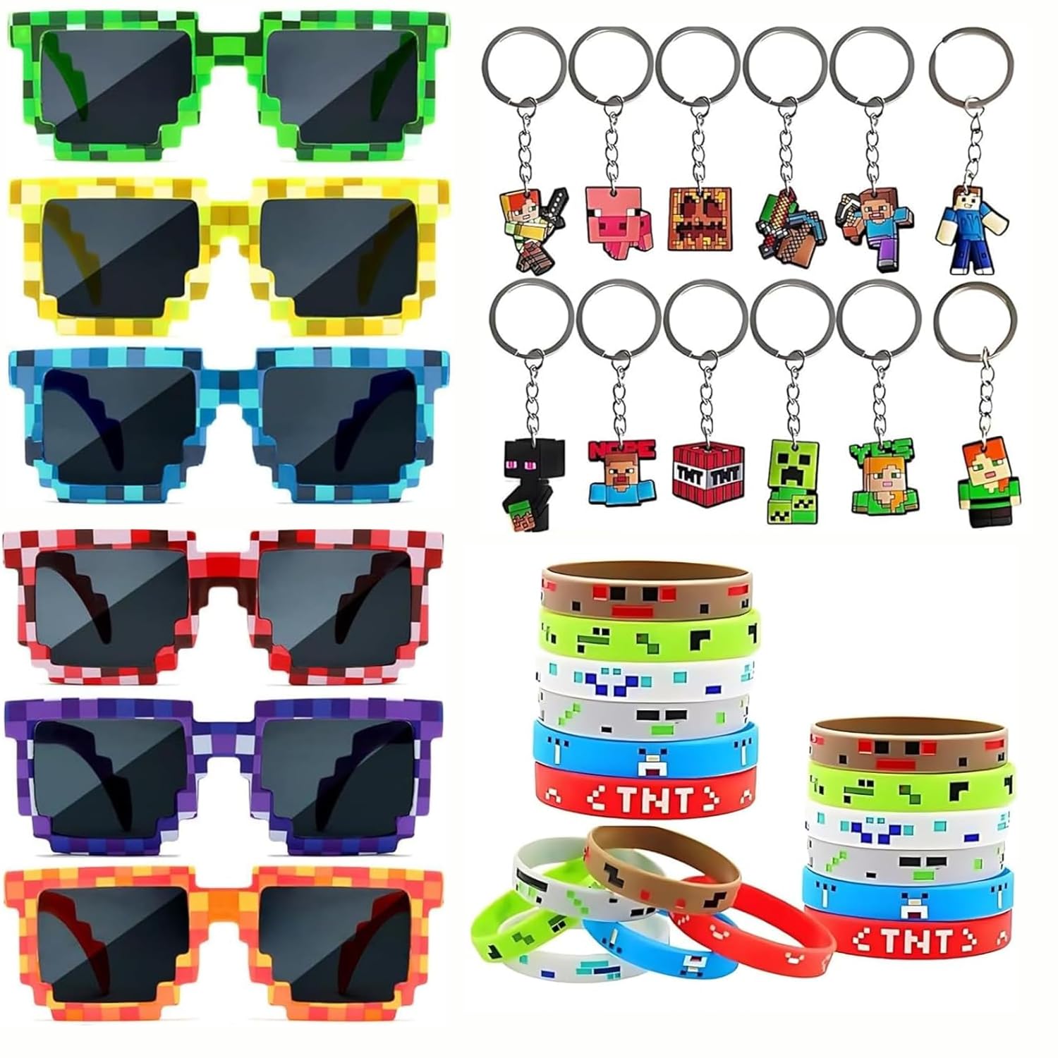 104 Piezas Favores Fiesta Videojuegos - Incluye Llaveros, Pegatinas, Pulseras, Pines Y Bolsas, Para Cumpleaños Infantiles