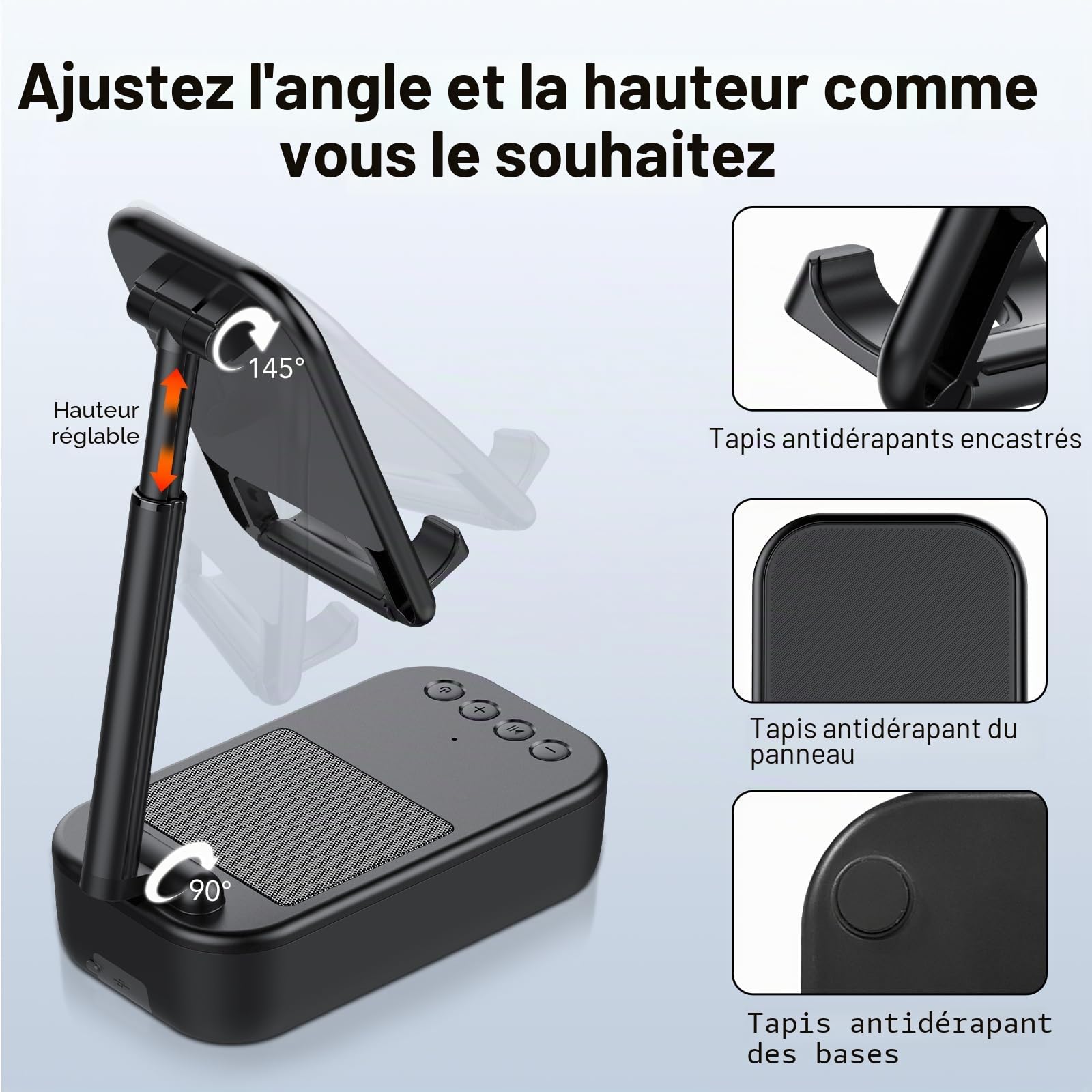 Enceinte Bluetooth Portable,Support Pliable pour téléphone Portable Bureau,Anti-Dérapant&Son Surround HD,IP7 Waterproof,Support Téléphone Bureau Convient pour Phone/Pad, pour Hommes,Femmes