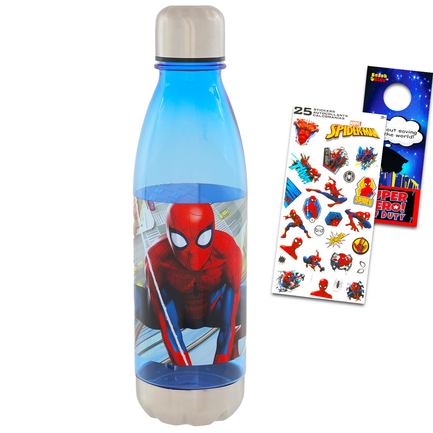 Spiderman Stainless Steel Water Bottle Set - Bundle with Marvel Reusable Water Bottle for Home School Plus More