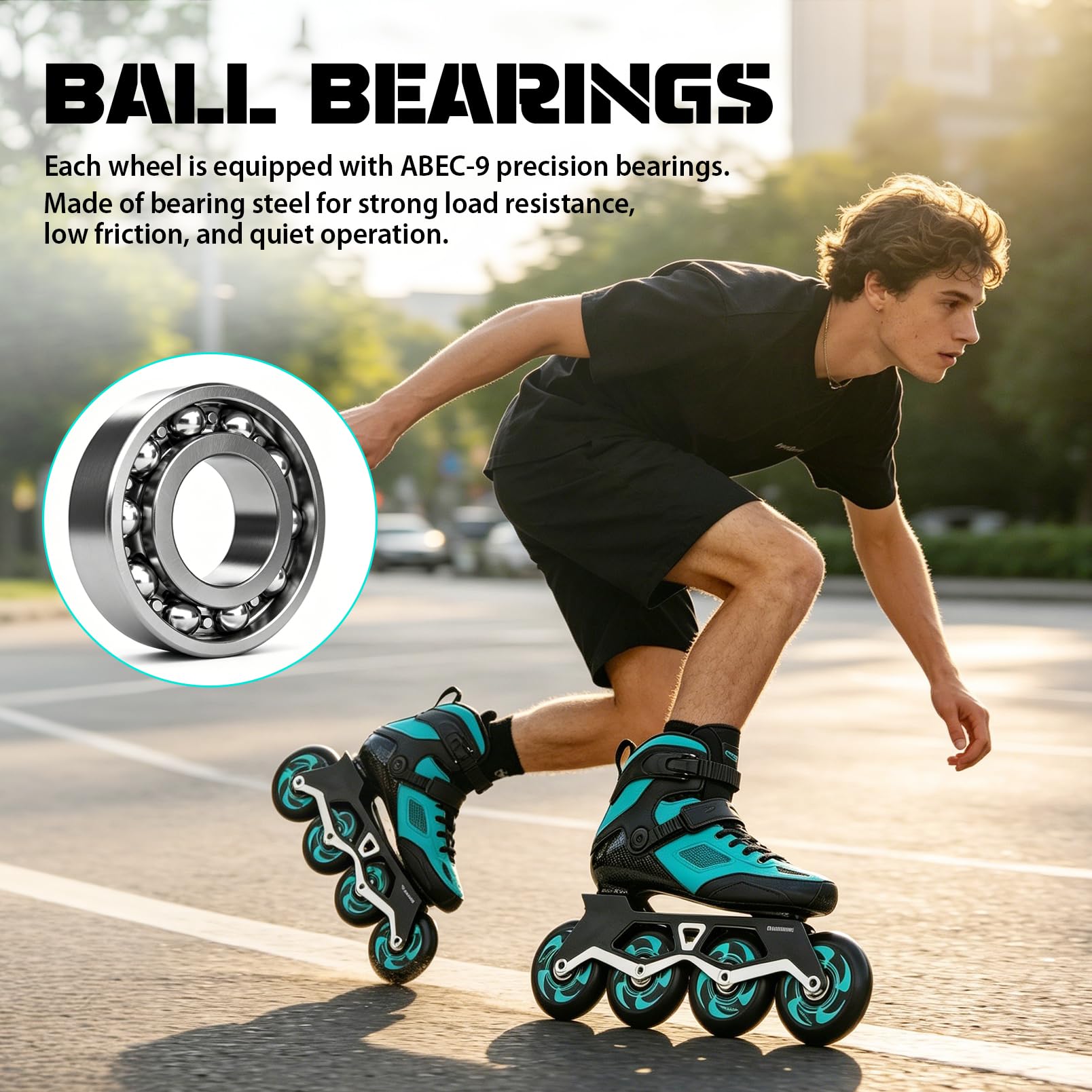 8 Stück Inliner Rollen 76 mm mit ABEC-9 Kugellagern | PU Skate Rollen 90A Härte, Ersatzrollen für Inline Skates, Rollschuhe, Indoor und Outdoor Skating