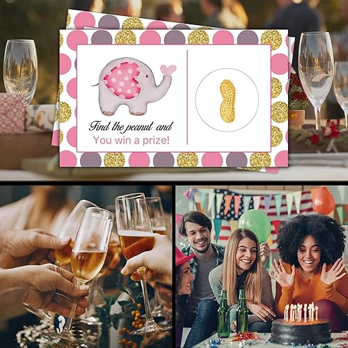 Miniatura 7 de Haizct Paquete de 50 tarjetas de rascar de elefante para niñas para baby shower, actividad e idea de baby shower (GK078)