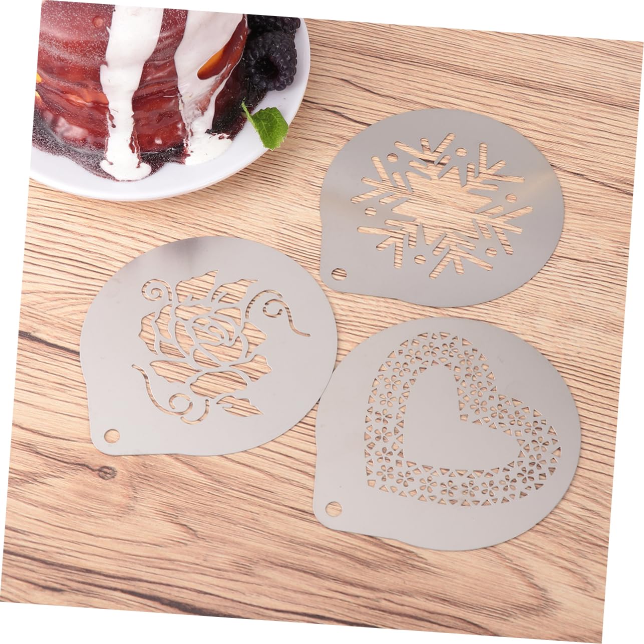 Amosfun 3 Juegos 6 Piezas Plantillas De Café Tragos De Expreso Molde De Café Plantilla De Spray De Leche s De Artes Capuchino De Arte Latte De Galleta Silver