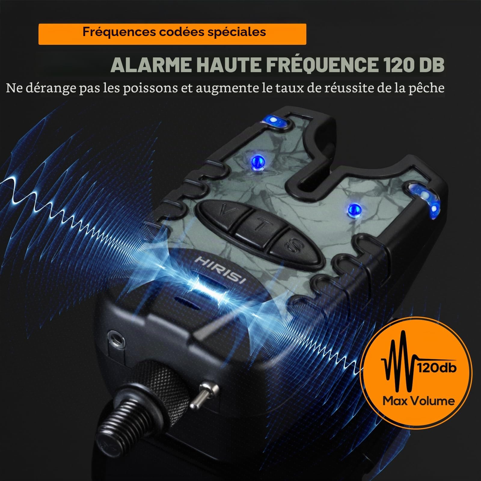 Détecteur de touche et balancier à LED 3 couleurs - Éclairage LED - Alarme de pêche à la carpe - Camouflage