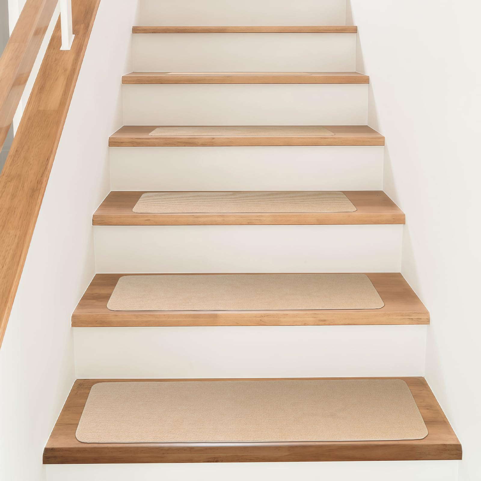 Lot de 15 tapis d'escalier autocollants pour escalier en bois massif, carrelage, marbre, antidérapant, insonorisant, rectangulaire, 70 x 22 cm, beige