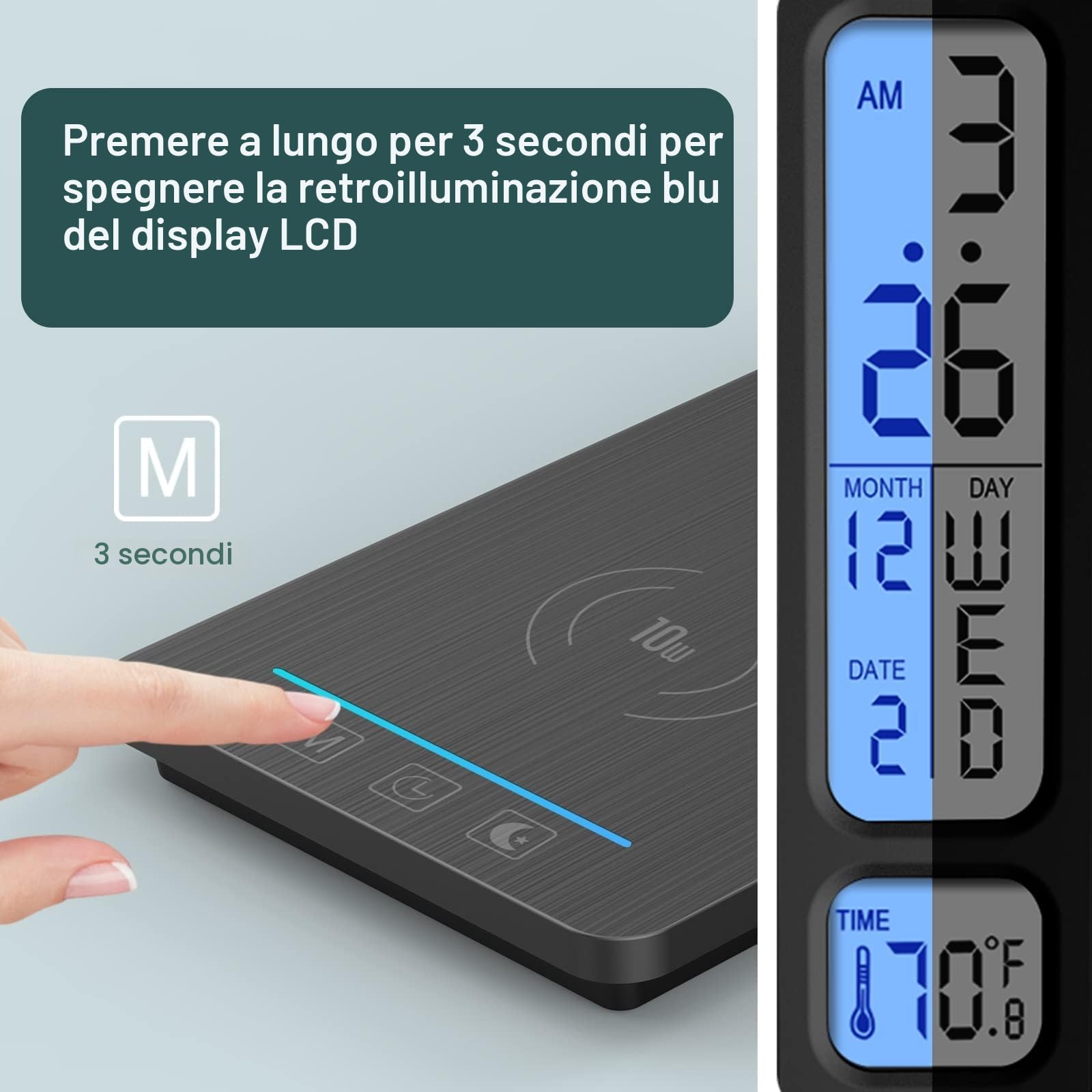 Lampada da Scrivania LED con Ricarica Wireless- Lampada da Tavolo con Caricabatterie 10 W, Porta di Ricarica USB, Lampada da Scrivania Pieghevole Rotante, Dimmerabile a 5 Livelli Touch, 3 Modalità