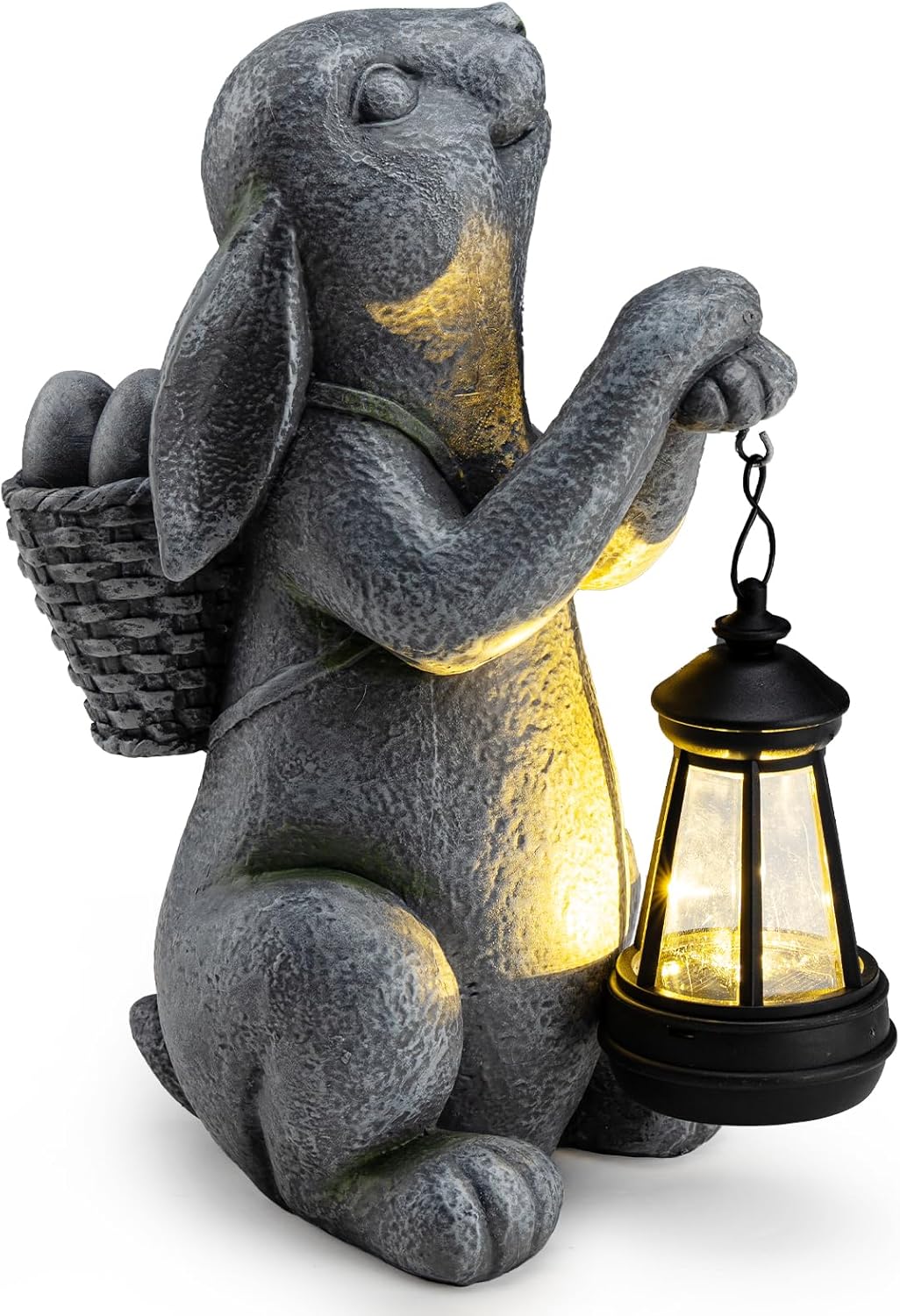Solar Garden Outdoor Statues Rabbit with Solar Lantern,Outdoor Bunny Figurines Decorations,Lawn Decor Bunny Statue for Patio, Balcony, Yard Ornament,Unique Housewarming and Easter Gifts - Image 9
