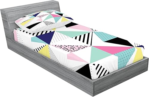 Miniatura 65 de Ambesonne Juego de sábanas bajeras y fundas de almohada con diseño de gato durmiendo en luna creciente, estrellas, sueños nocturnos, juego de ropa