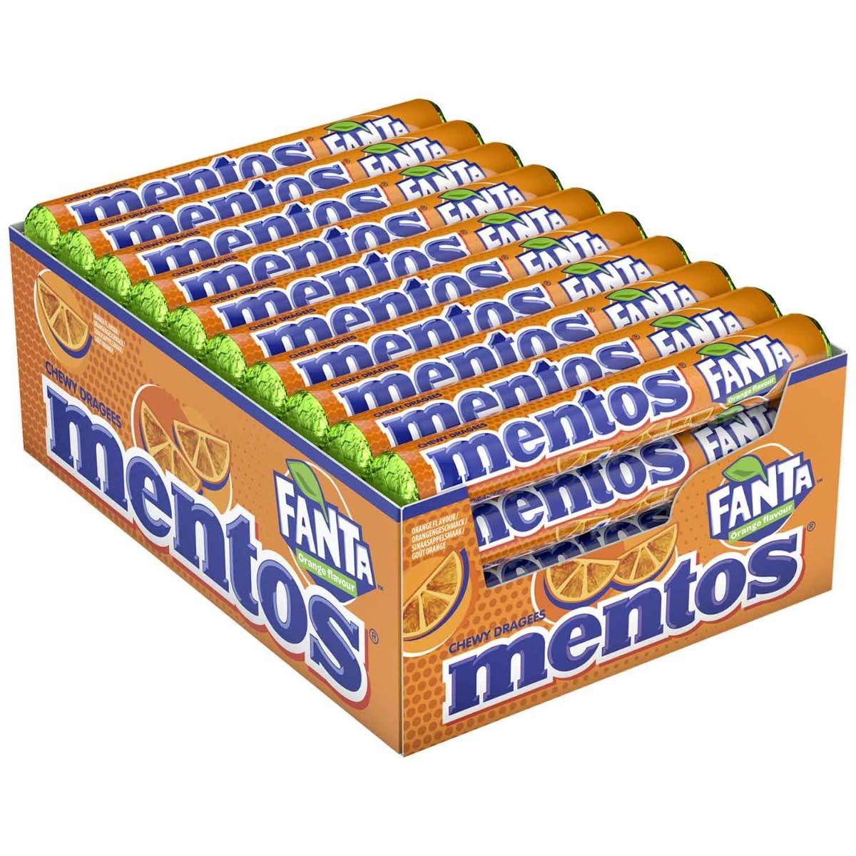 MENTOS - Soft Chews - Crisp Outer Shell and Soft Centre - Fanta Orange Flavour - 40 Rolls