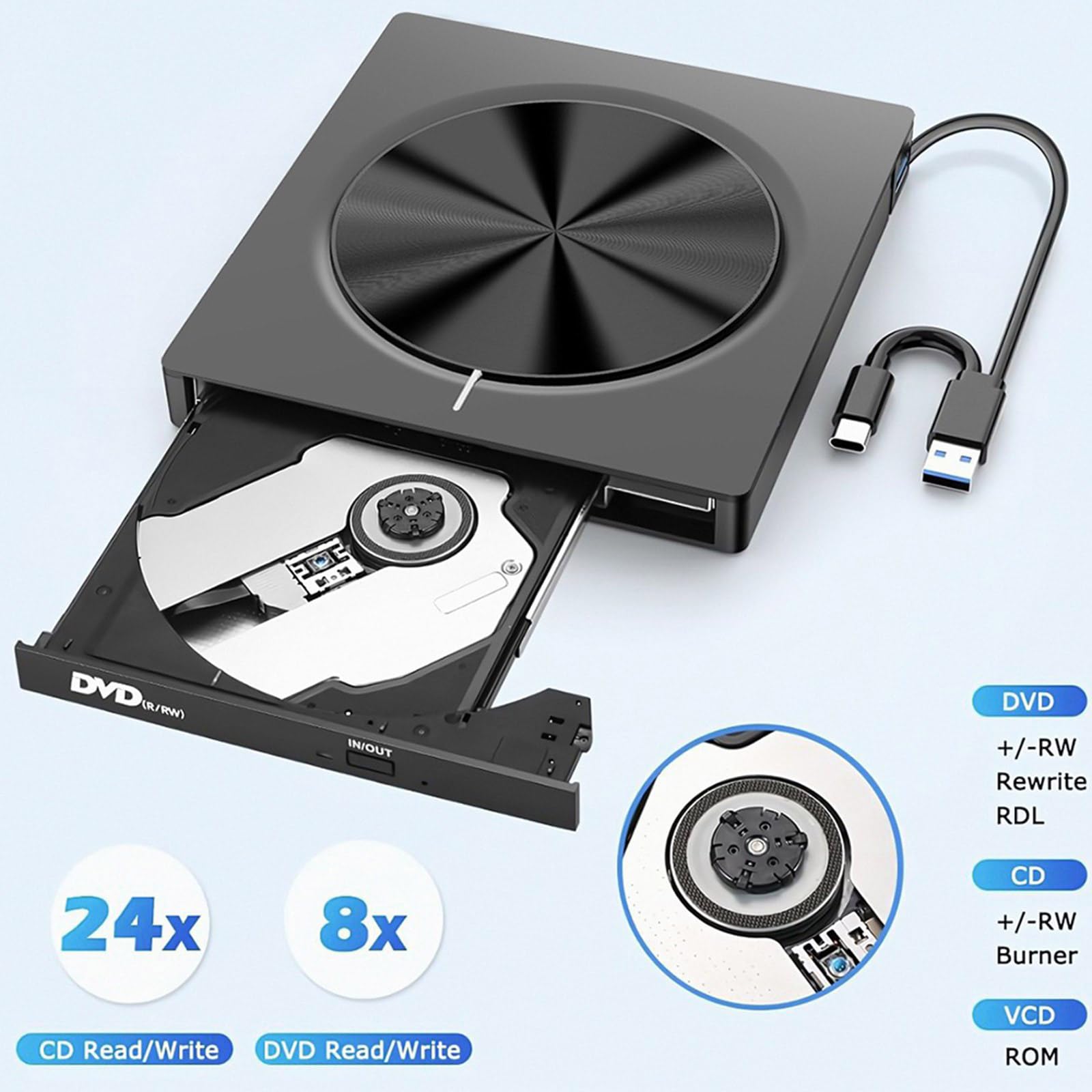 unità/CD Esterne USB 3.0 Tipo C con Lettori schede SDTF integrati e 4 unità ottiche con connessione USB Tipo C