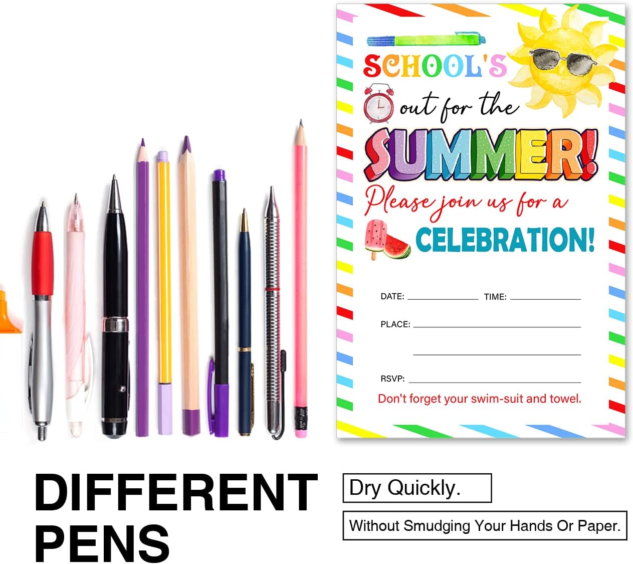 Bifez School's out for Summer Party Invitations End of School Backyard Summer Party Invites Fill-in Invitations With Envelopes, Set of 20