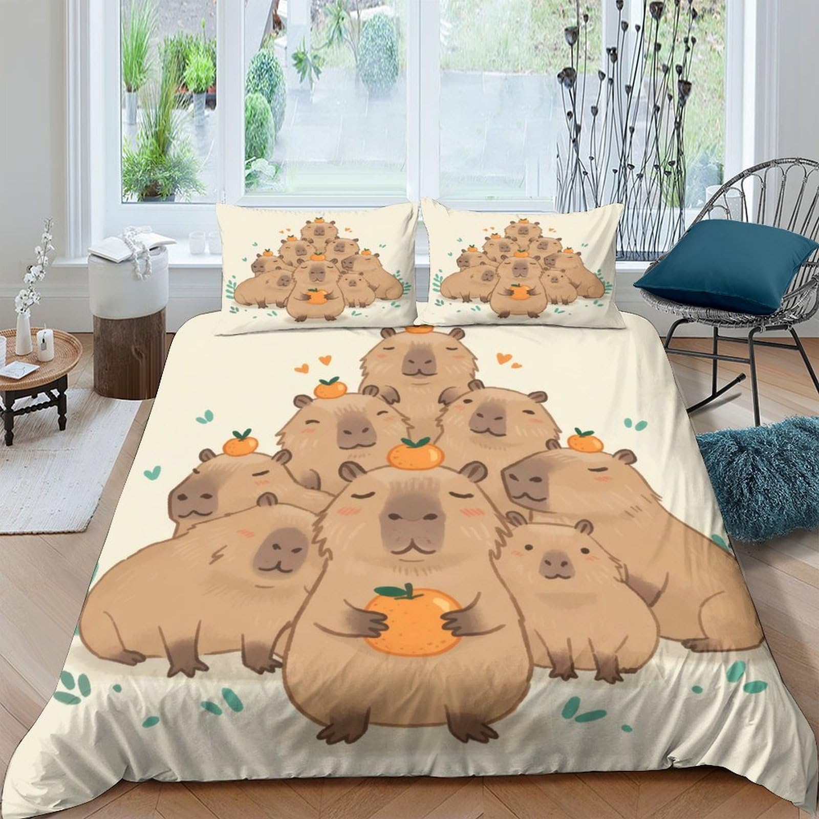 Ctjqhvkz Style-9 3D Printed Capybara Family Fitted Sheet Microfiber Anti-Slip Soft Bed Cover For Bedroom Guest Room Decor Single（135X200cm）