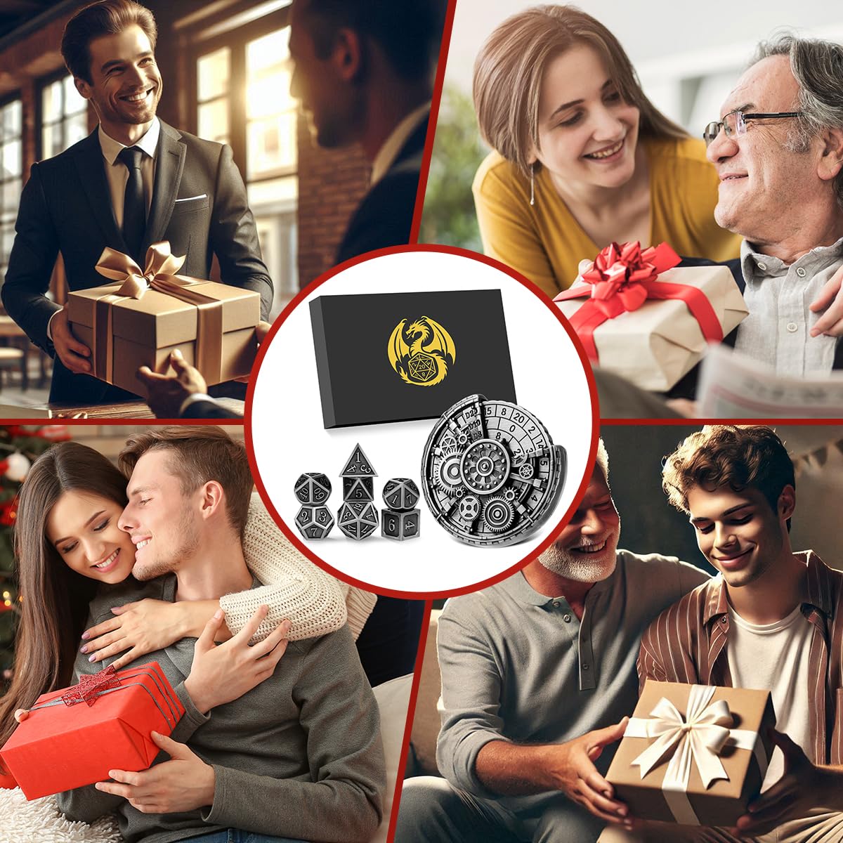 Set di Roulette Dadi in Metallo D&D, 6-in-1 Dado Ingranaggio Spinner + 7 Dadi Poliedrici in Metallo DND, Regalo D&D con Scatola Regalo, Giochi da Tavolo, Accessori per Giochi di Ruolo, Argento Scuro