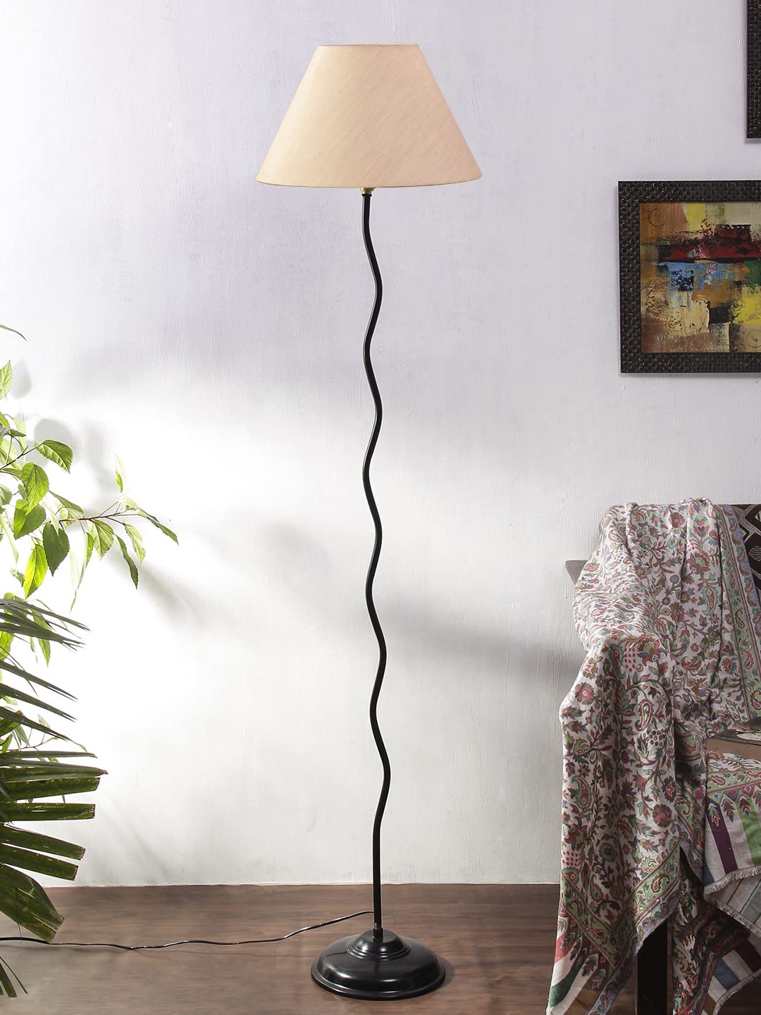 Devansh Zig Zag Iron Floor lamp with Cotton Conical Off-White Shade (Z30)-picture-23