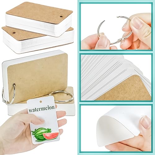 Miniatura 3 de MotBach 300 hojas de tarjetas flash blancas en blanco con anillos de carpeta, tarjetas de índice de 3.5 x 2.2 pulgadas, tarjetas de notas pequeñas,