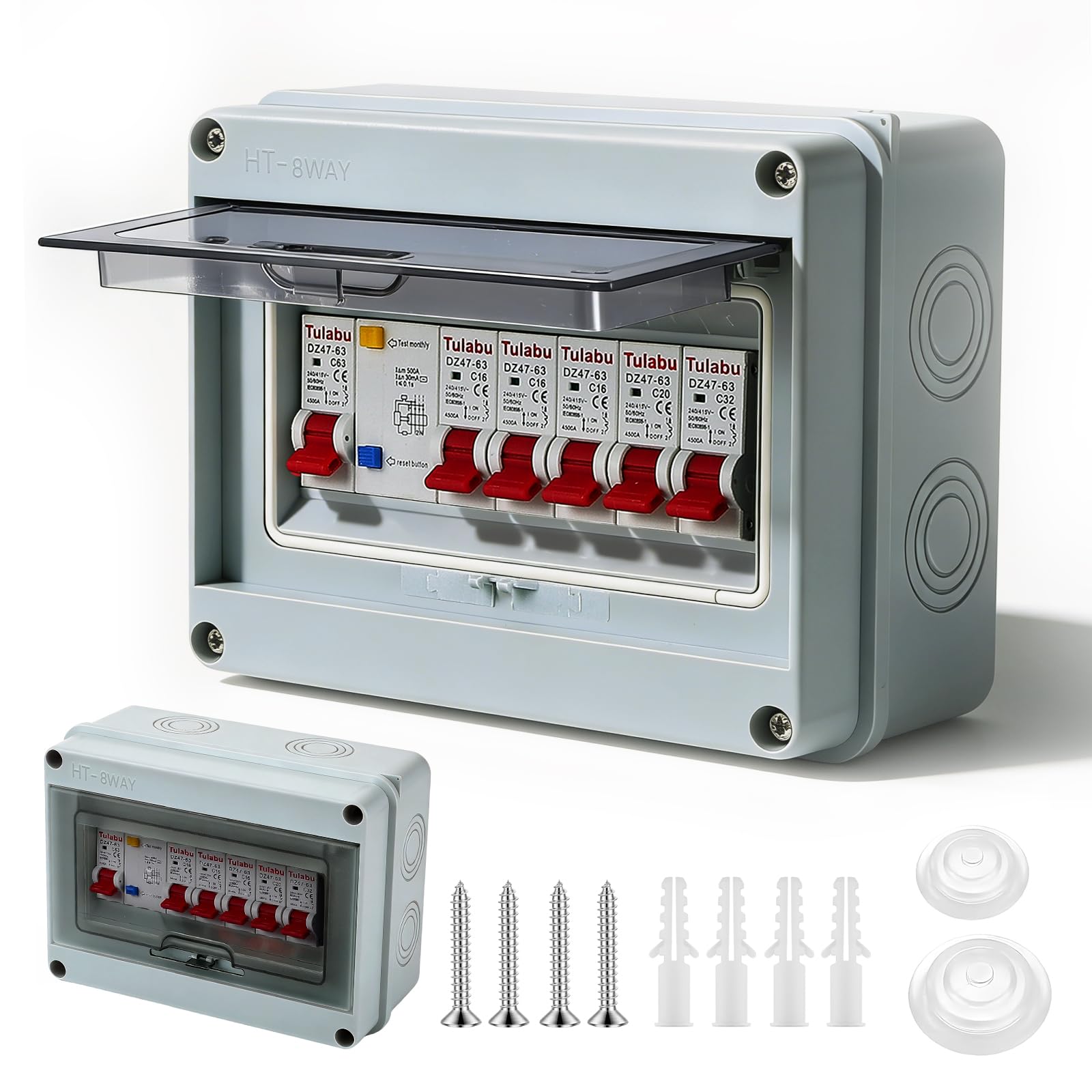Scatola Elettrica da Esterno IP65, con 5 Vie Interruttore Dell'aria 3x16 A+20A+32A, Impermeabile Quadro Elettrico 63A, Scatola dei fusibili a parete per Essere Utilizzato All'interno e All'esterno
